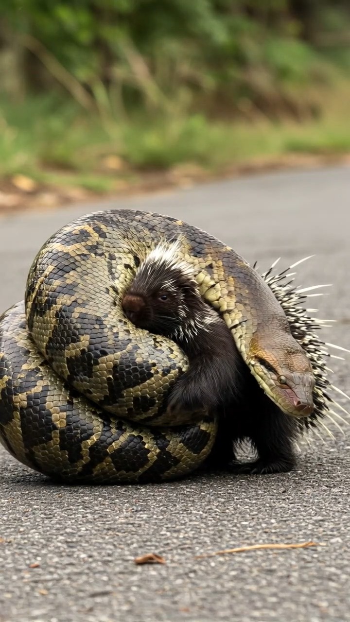 When Nature Strikes Python Coils Around Lamb in the Road! #randomanimal ...