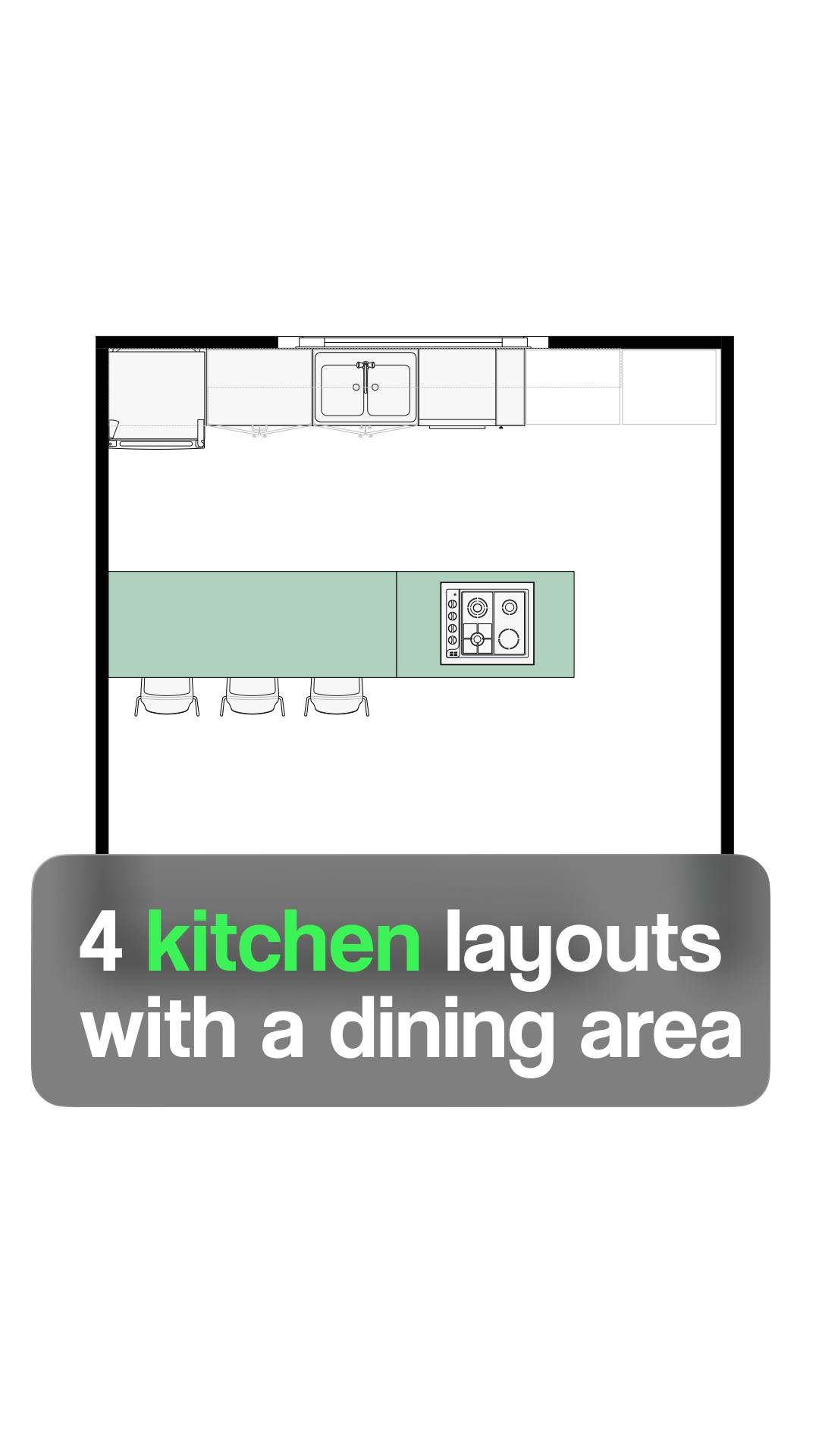4 kitchen layouts with a dining area: Normal 🌱 Beginner 💡 Pro 🏆 Legend ...