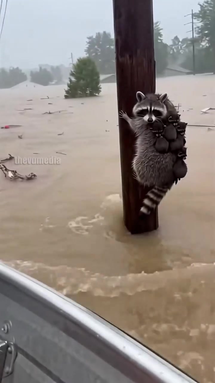 A heart-stopping rescue captures a mother raccoon making a daring leap ...
