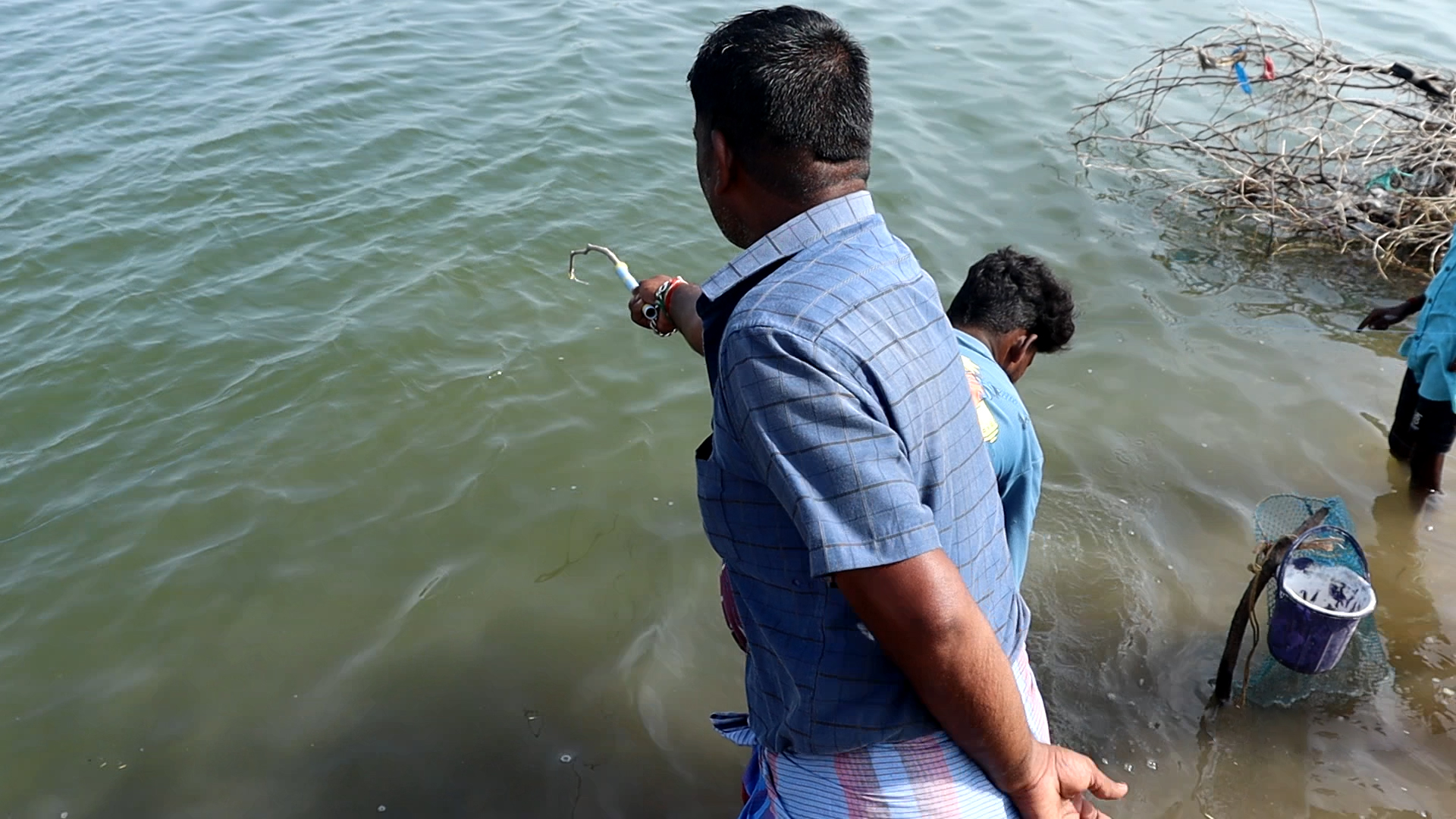 Green Chromide Fish Catching in River | Bamboo Stick Fishing with Worm ...