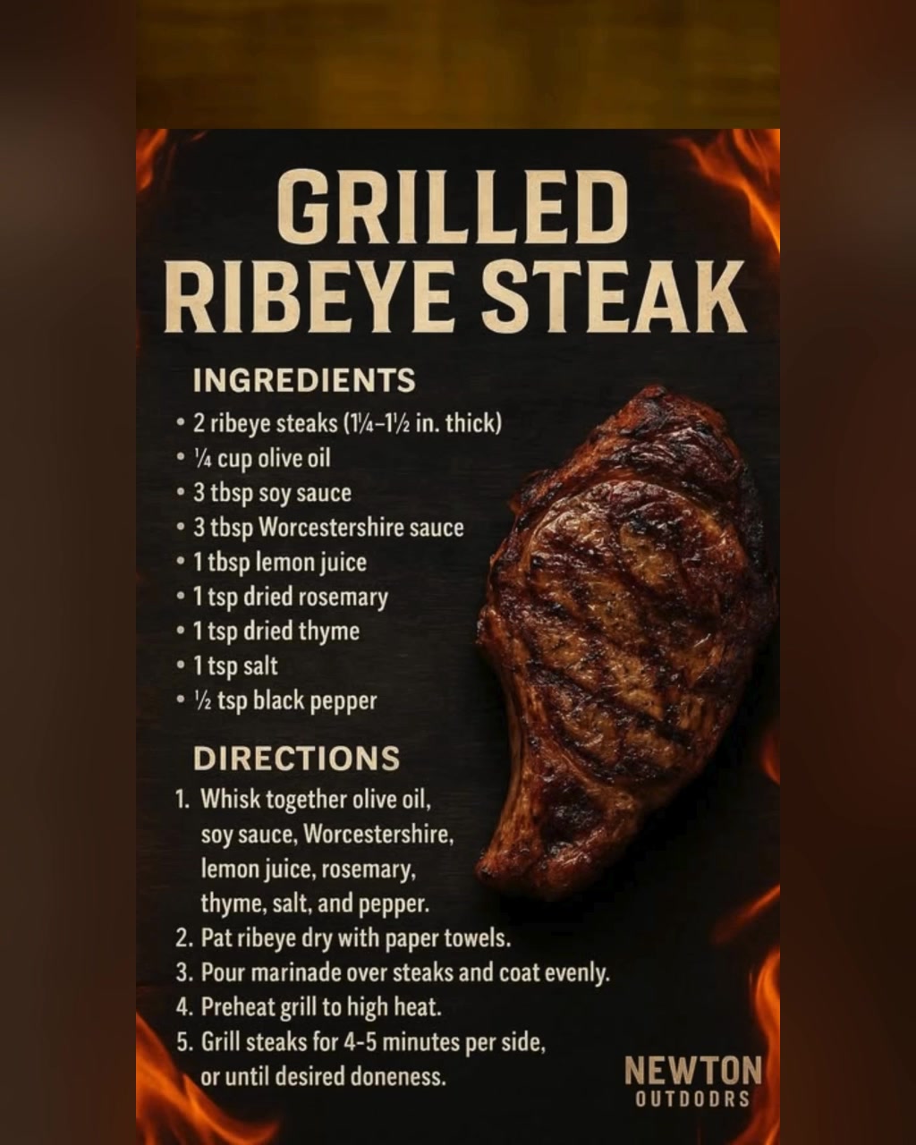 🔥 GRILLED RIBEYE STEAK INGREDIENTS 2 ribeye steaks (1¼–1½ inches thick ...
