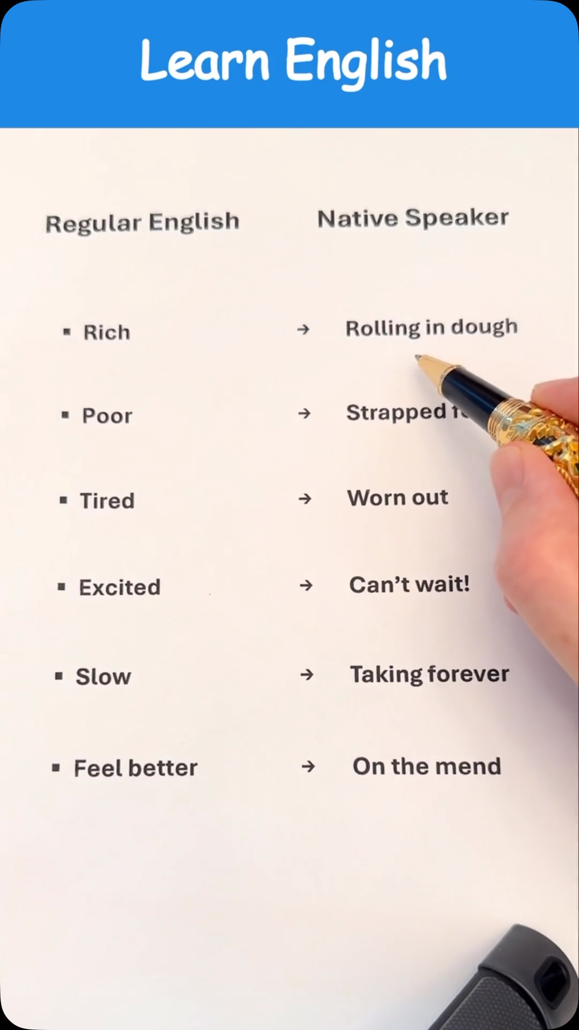 Basic English vs Native Phrases #spokenenglish #americanenglish # ...
