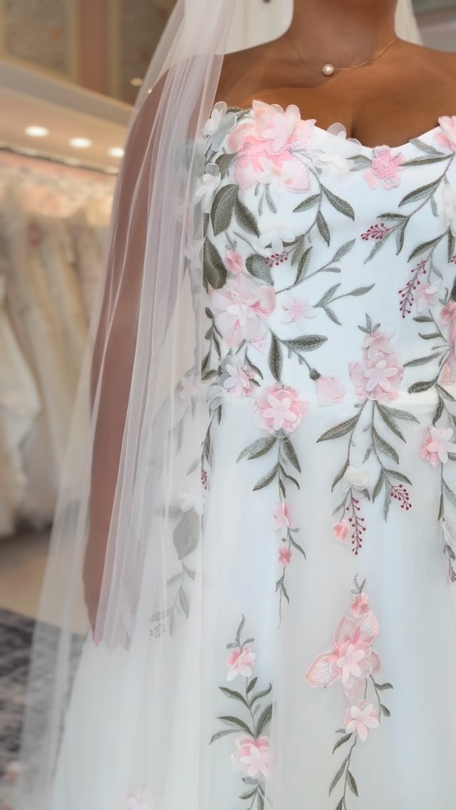 Pink surely does go well with green! 💗💚, If you are looking for a colorful wedding dress, we have found the perfect one! You can try her on in store! ✨, #weddingdressshopping #colorfulweddingdress 