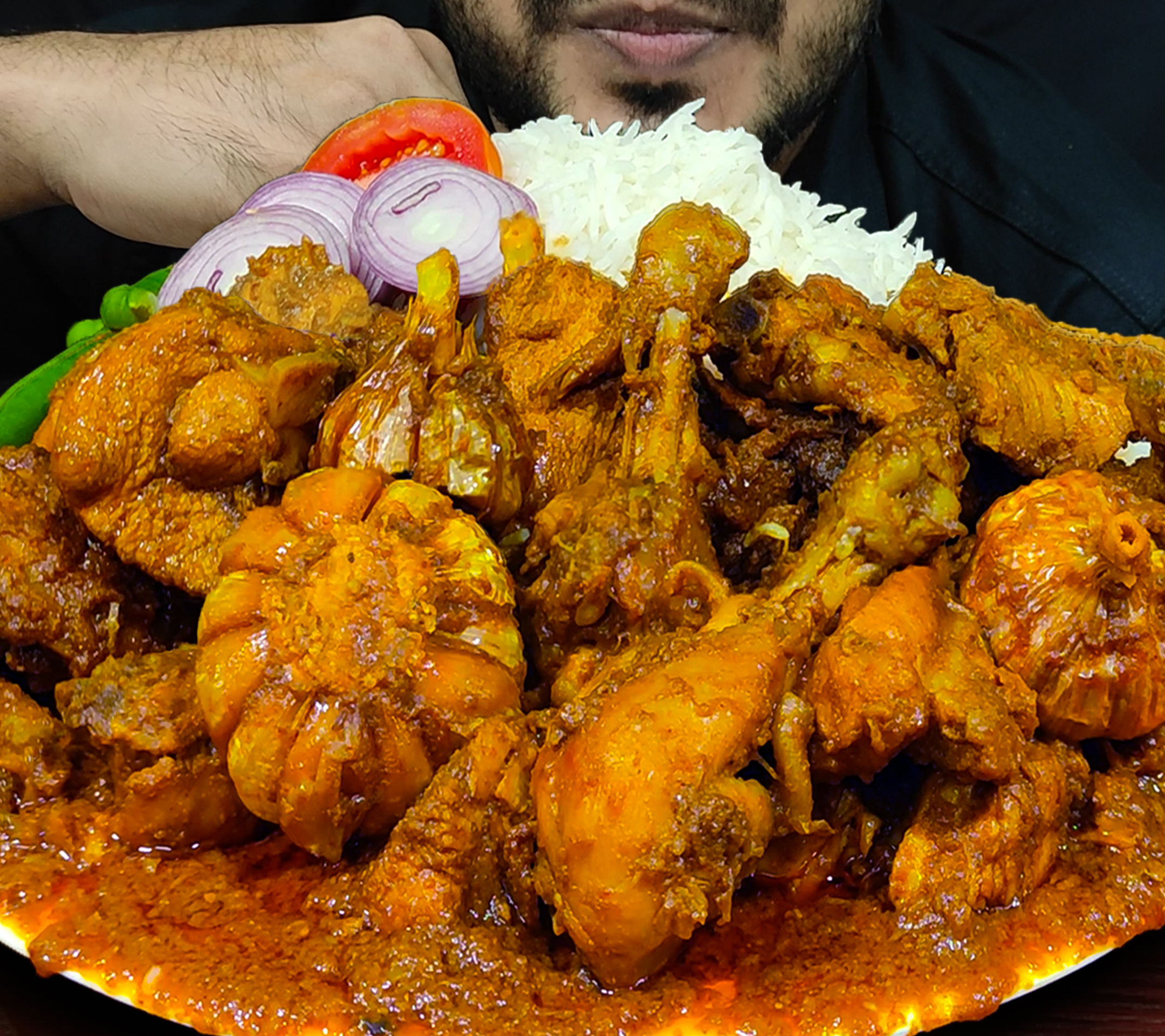 Eating 2kg Champaran Chicken Curry, Chili, Onion, Tomato With Rice 😍😋 ...