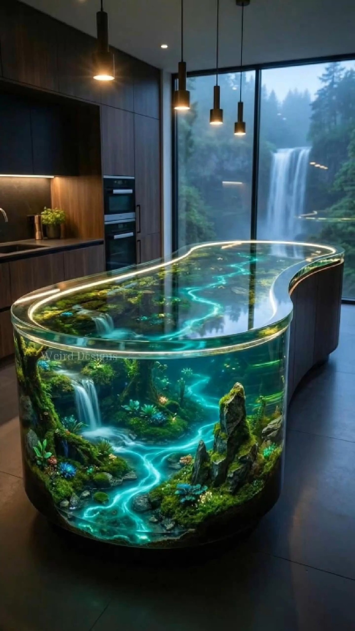 A hidden rainforest river living inside this kitchen #interiordesign # ...