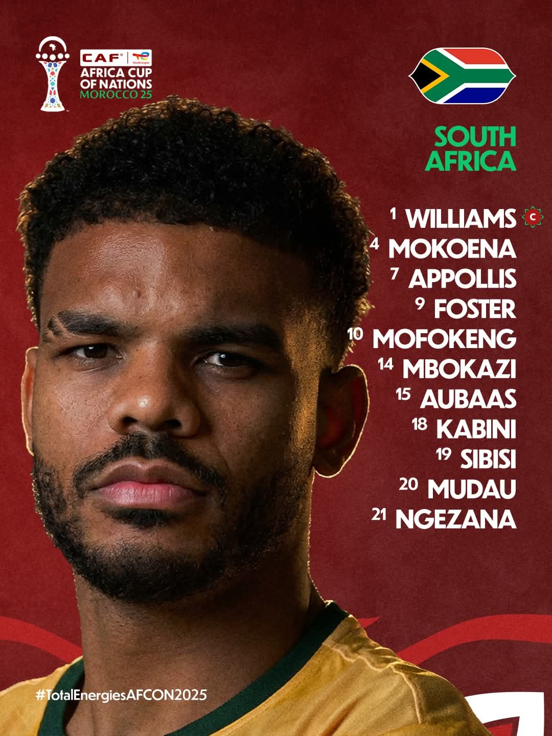 𝗟𝗜𝗡𝗘-𝗨𝗣𝗦 📋 Starting XIs for South Africa. 🇿🇦 #TotalEnergiesAFCON2025 ...