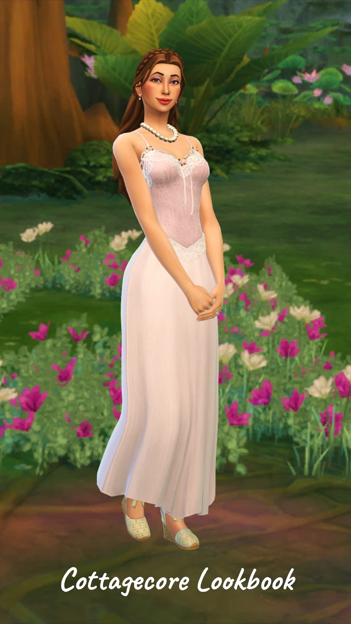 sims 4 cottagecore dress cc Lookbook 🌸🌺, Cottagecore CAS lookbook featuring soft, romantic outfits with florals, knits, and cozy countryside vibes for your Sims. Perfect inspiration for storytellers and Size:Dress Size Pants: 42 occ:Bachelorette Cottagecore lookbook Champagne boohoo Satin Twist