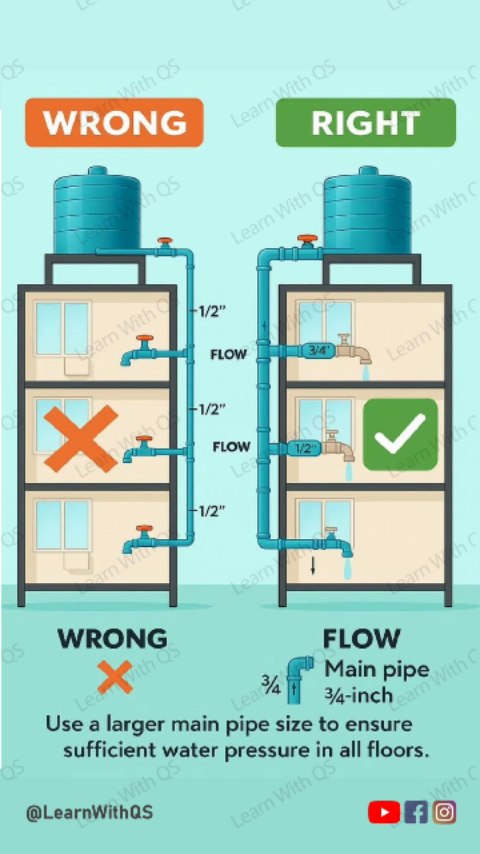 🚰 Smart Plumbing = Strong Water Flow on Every Floor! Right pipe size ...