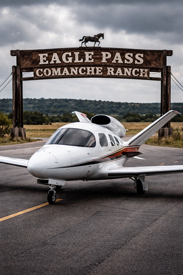 Cirrus Vision Jet arriving at Eagle Pass Comanche Ranch under cloudy ...