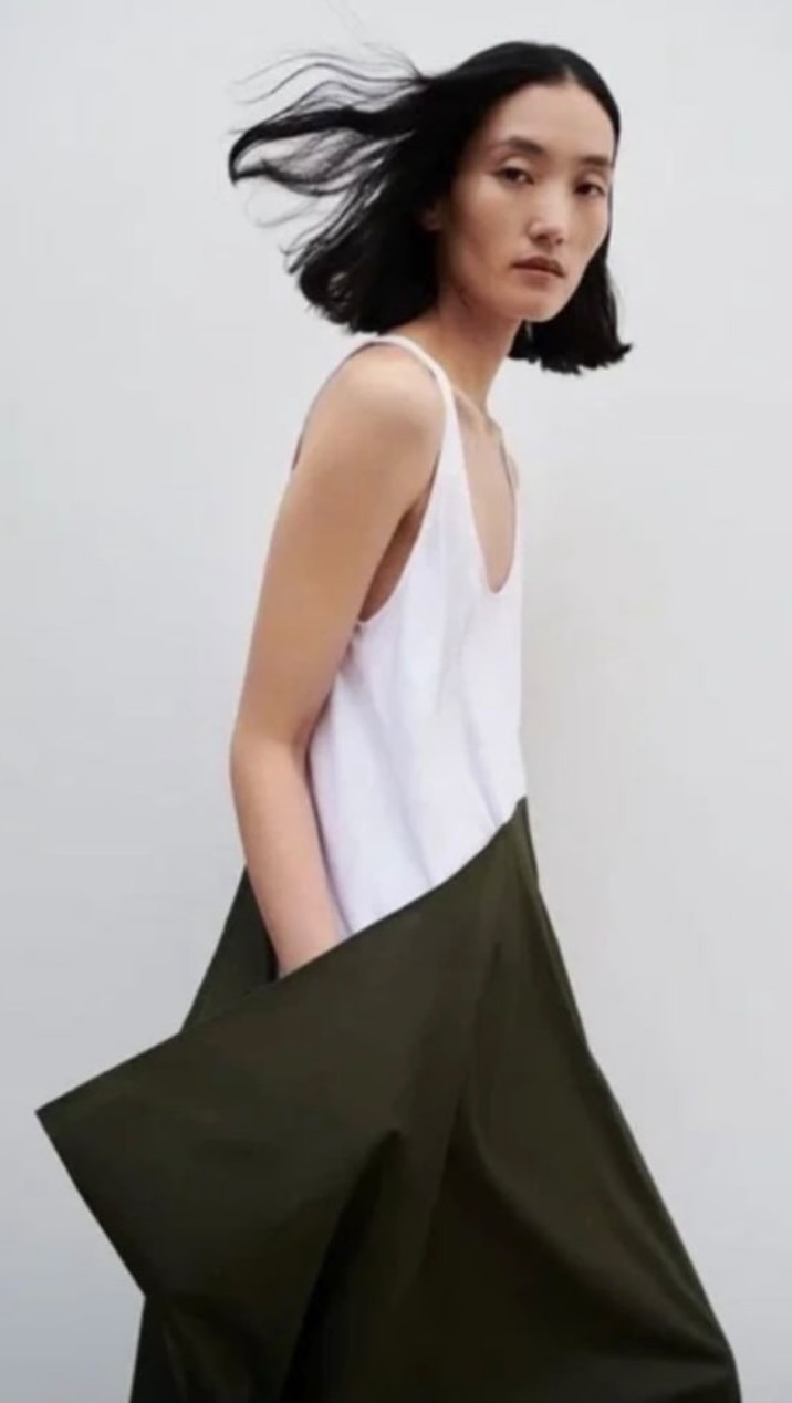 zara poplin dress green White and Olive Cotton Asymmetrical Midi Dress, •, NWT Women’s size Small & Medium , Retail: $70, WEARnPIECE: $28 *LINK IN BIO ⬇️, www.poshmark.com/closet/wearnpiece, #instastore ProposedNewMD1.19.24