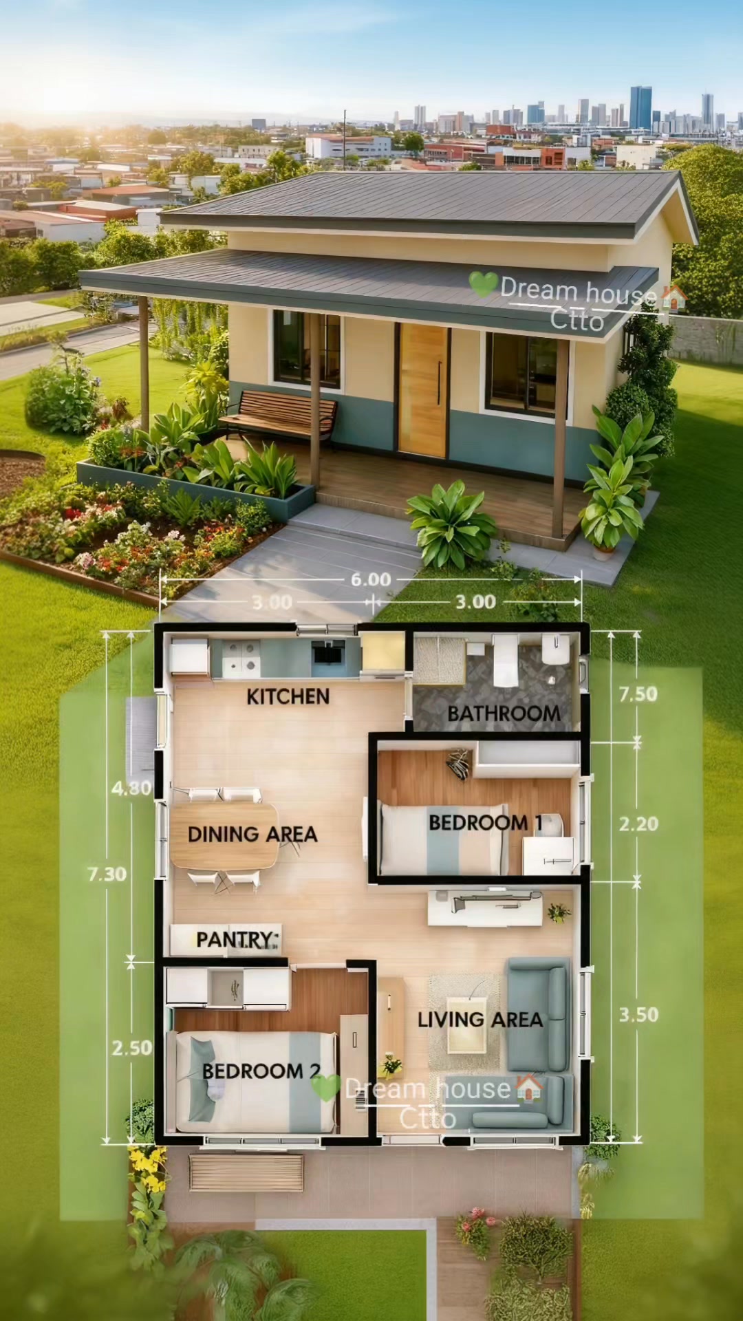 🌿 #fblifestyle A compact and well-planned 2-bedroom house layout with ...
