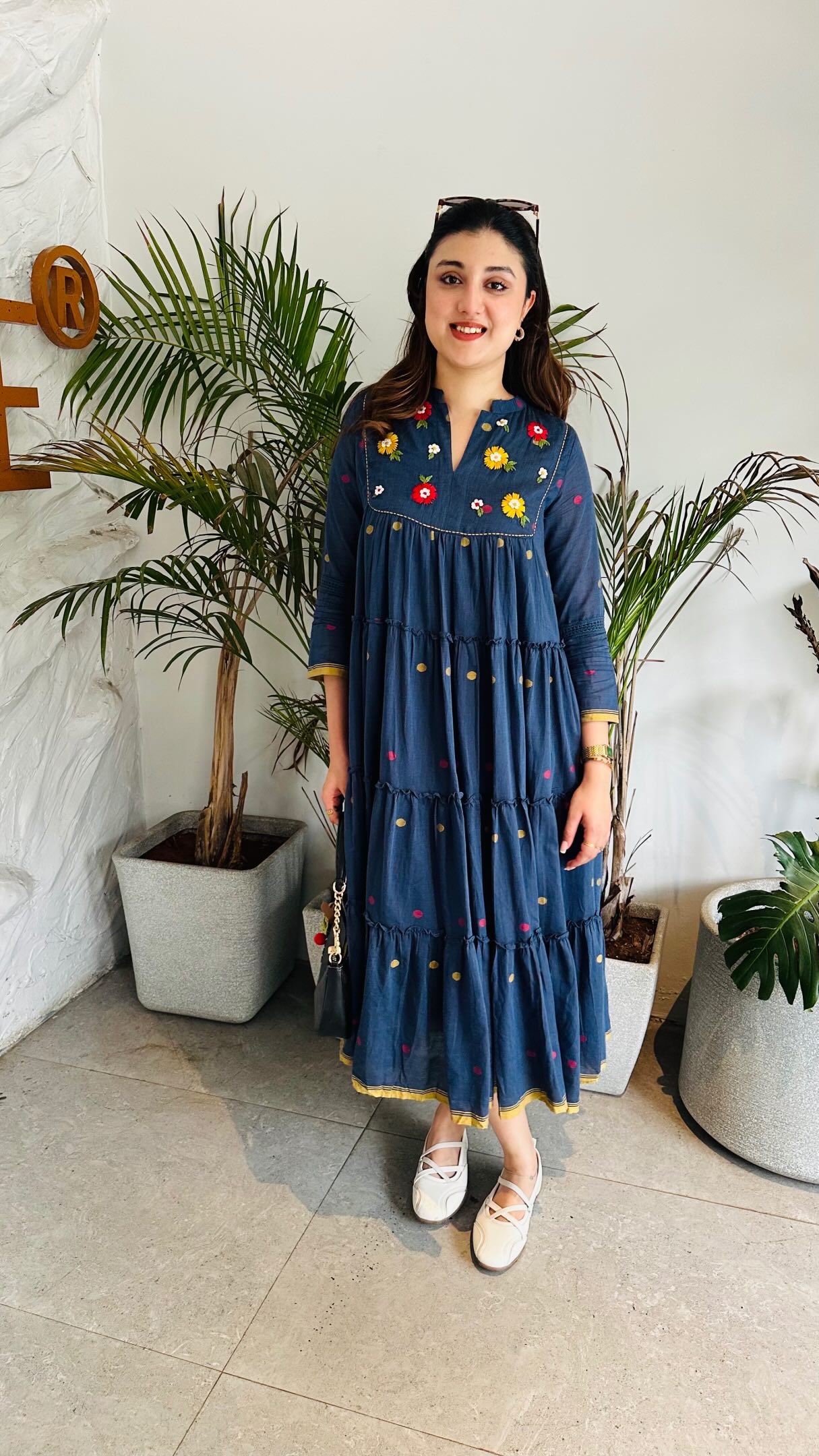 cotton jamdani dress Jamdani, but make it effortlessly chic. ✨, A breezy Mul with subtle embroidery, dreamy comfort and—because we believe fashion should be practical too—pockets!, Perfect for those Jamdani motifs Color:Thin Blue Stripe burnt orange Sheer Black Floral Midi ideal for casual wear
