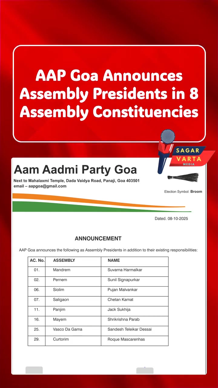 AAP Goa Announces Assembly Presidents in 8 Assembly Constituencies ...