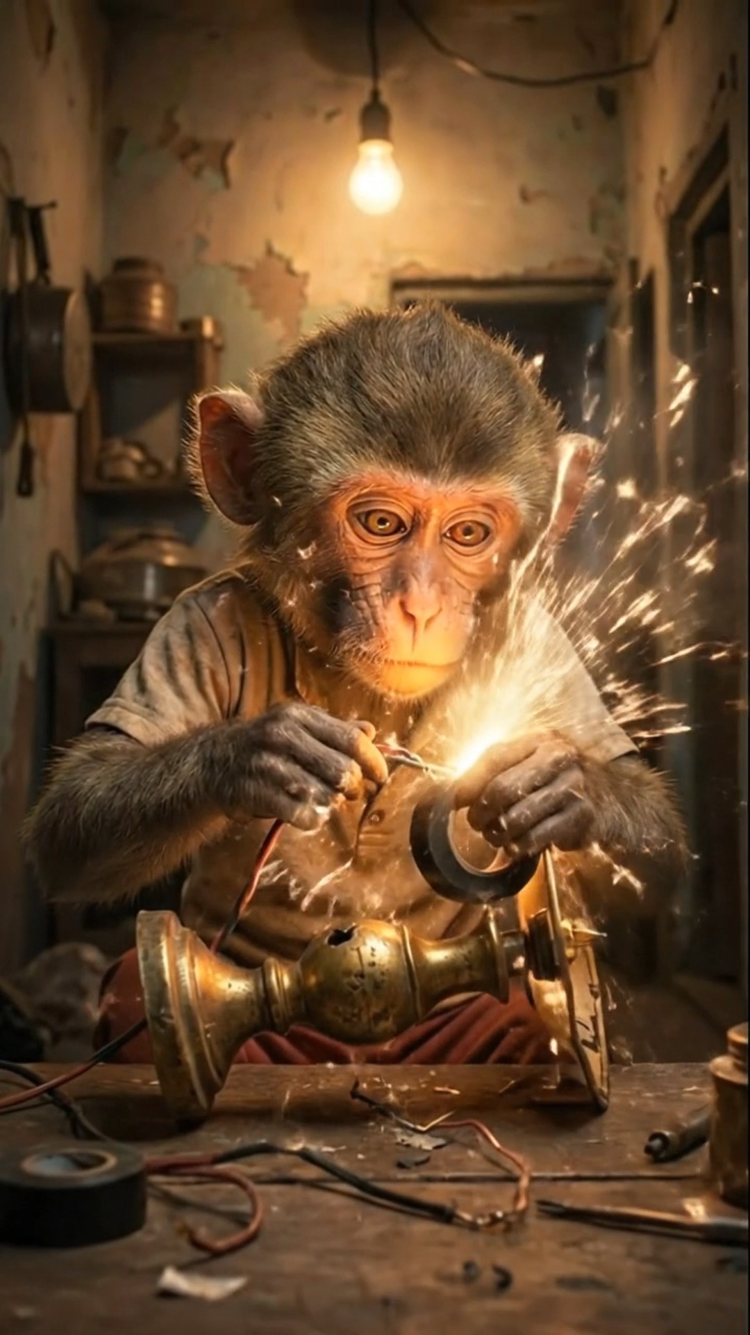 Poor monkey Sona found a broken lamp while collecting scrap… 🐒💡💔 They ...
