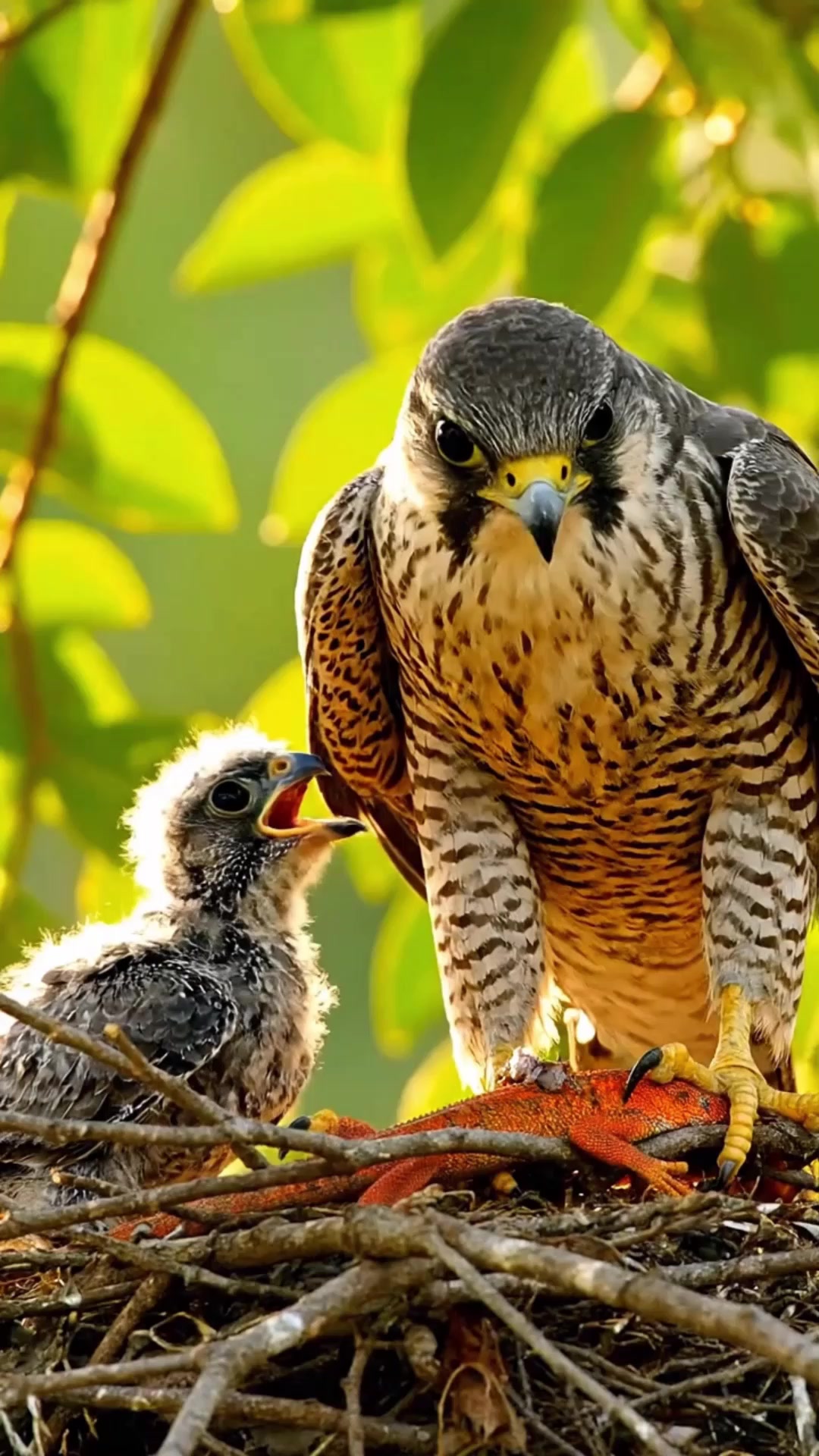 Falcon Feeding Its Chick in the Nest #Falcon #Wildlife # ...