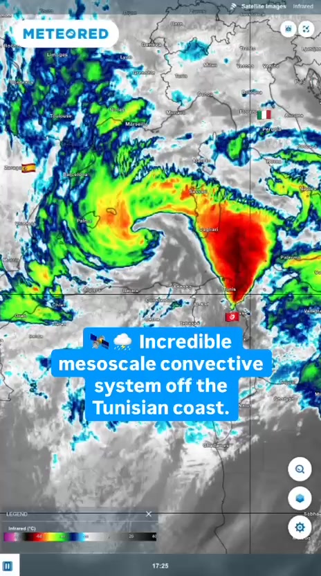 🛰️ ⛈️ Incredible mesoscale convective system off the Tunisian coast ...