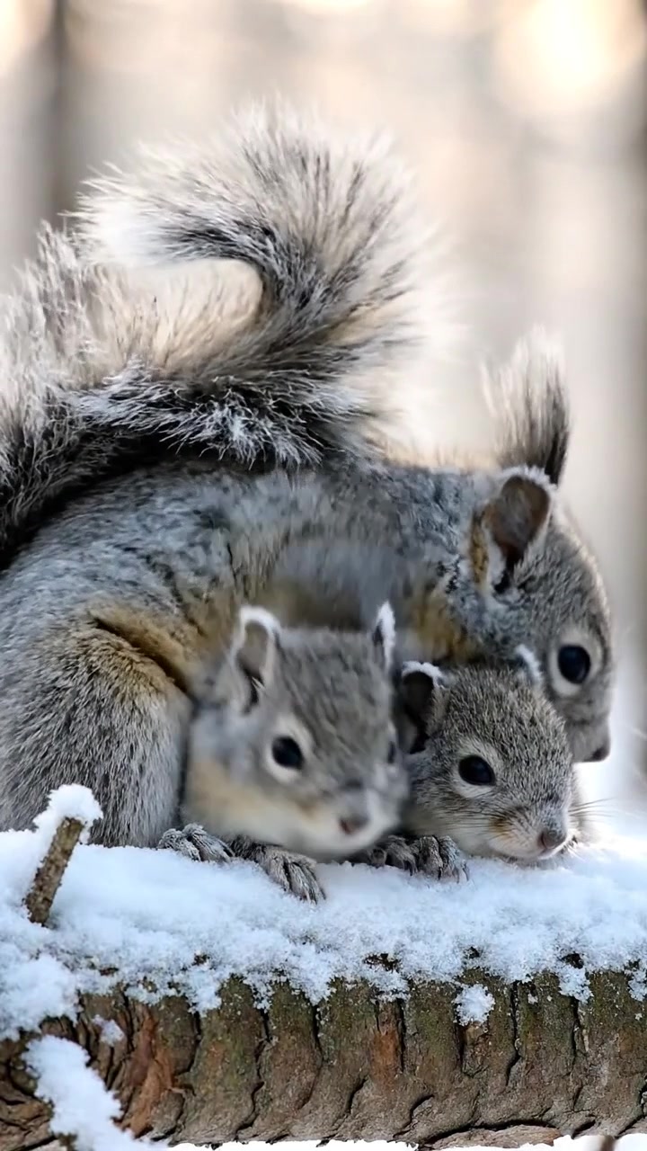 In the silence of a snowy forest, warmth is shared. ️ Curled together ...