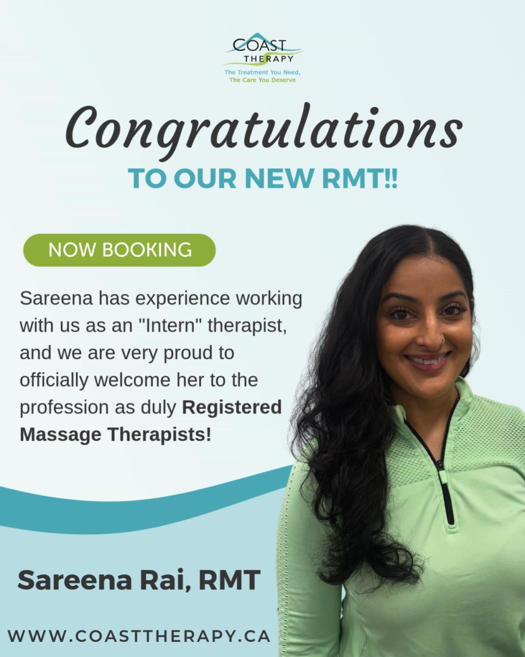 Congratulations to our new RMT, Sareena Rai! 🎉 From her time as an ...