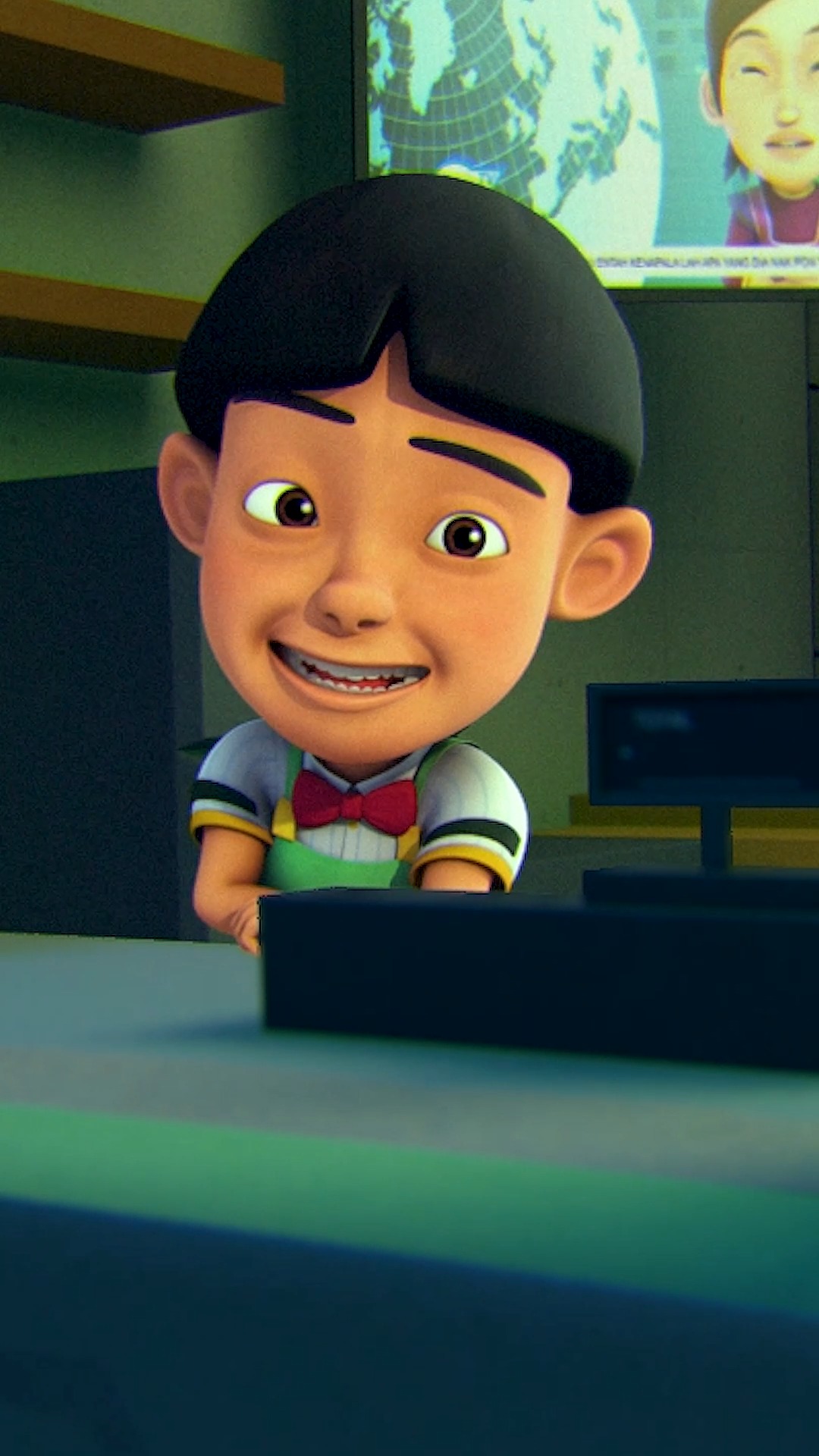 Karakter Mail dalam kartun Upin dan Ipin saat berjualan