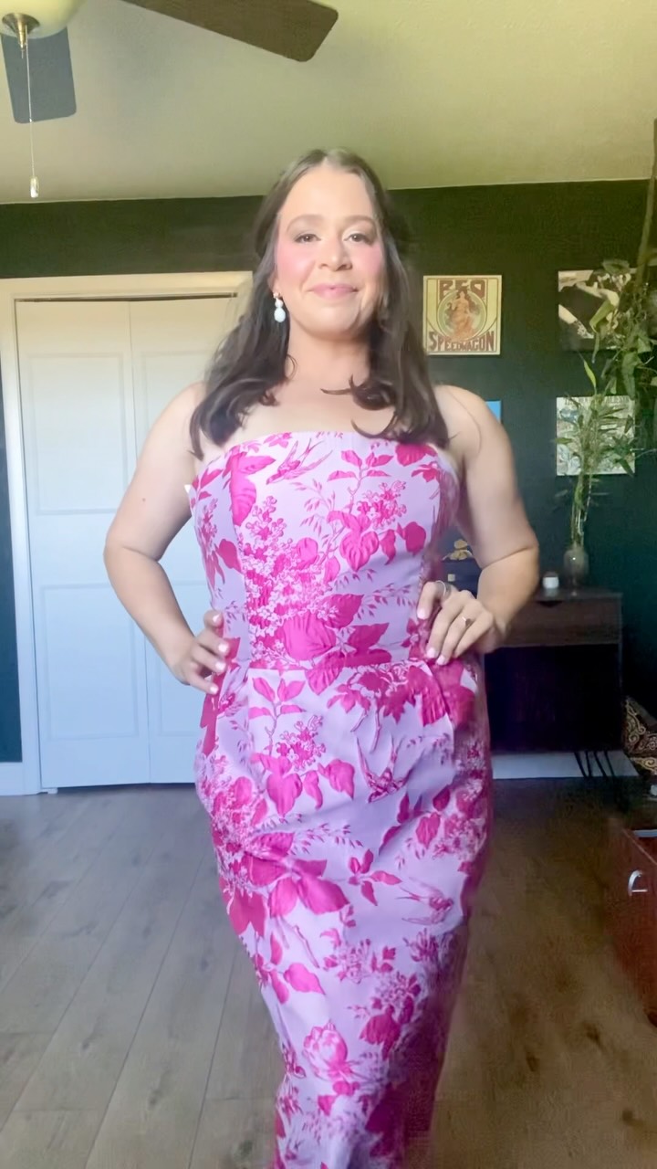 Finding the perfect dress. What, like it’s hard? 💕, 🎥: Elena Hunt, Dress: LulaKate Hannah with Brunch Skirt in Pink Garden Flora Jacquard, Earrings: SJ Bailey Co. | Bella Bridesmaids