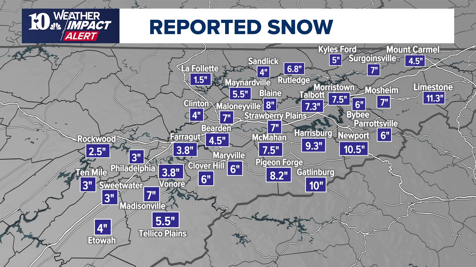 Eastern Tennessee experienced a significant snowfall, with amounts ...