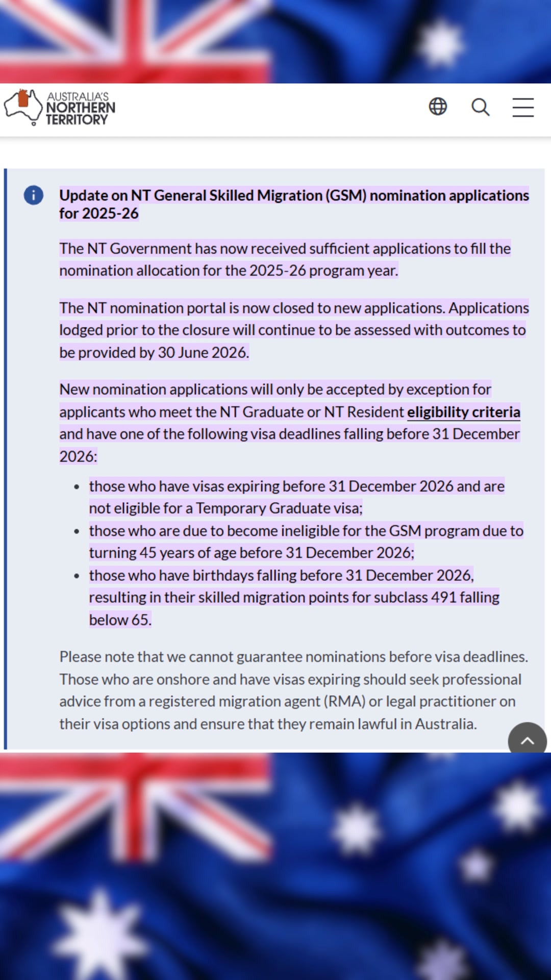 Update on NT nomination applications for 2025-26 financial year The NT ...