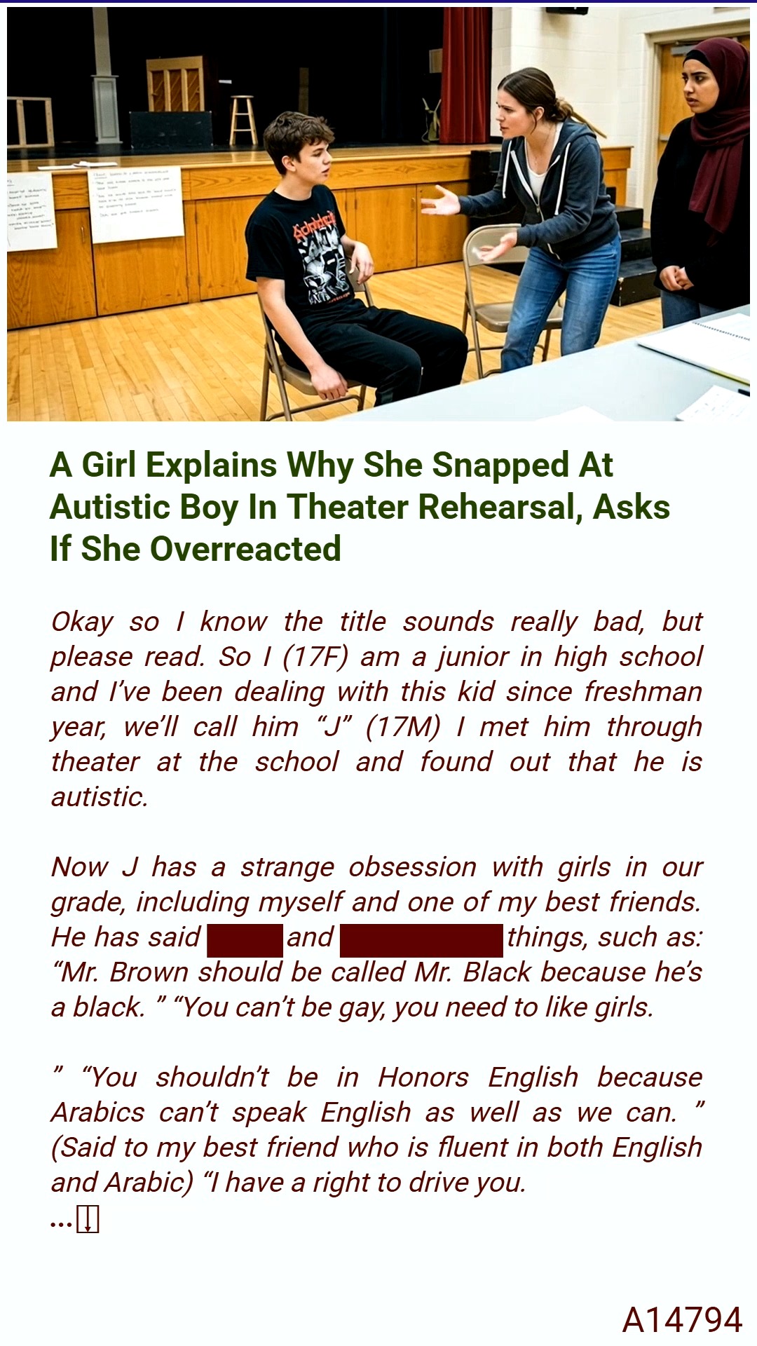 A Girl Explains Why She Snapped 🤡 At Autistic Boy In Theater Rehearsal ...