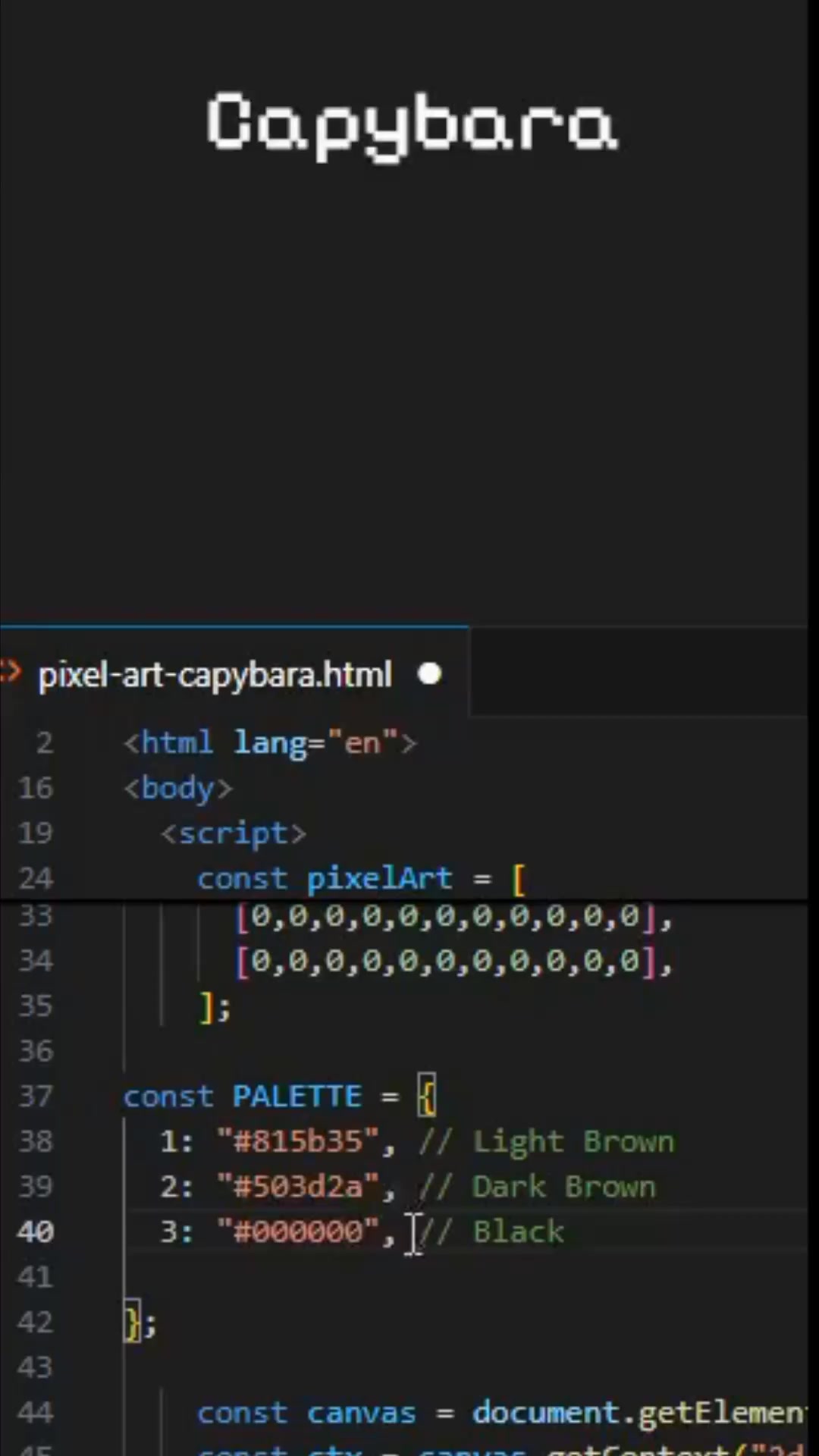 JavaScript Pixel Art - Capybara A pixel capybara built with JavaScript ...