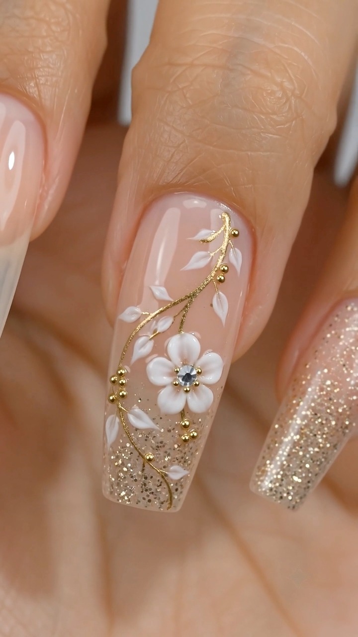 nails to go with champagne dress Wedding ivory and theme Light Blue Floral Pleated semi_annual_40niao Size:YOU best nail color for champagne dress