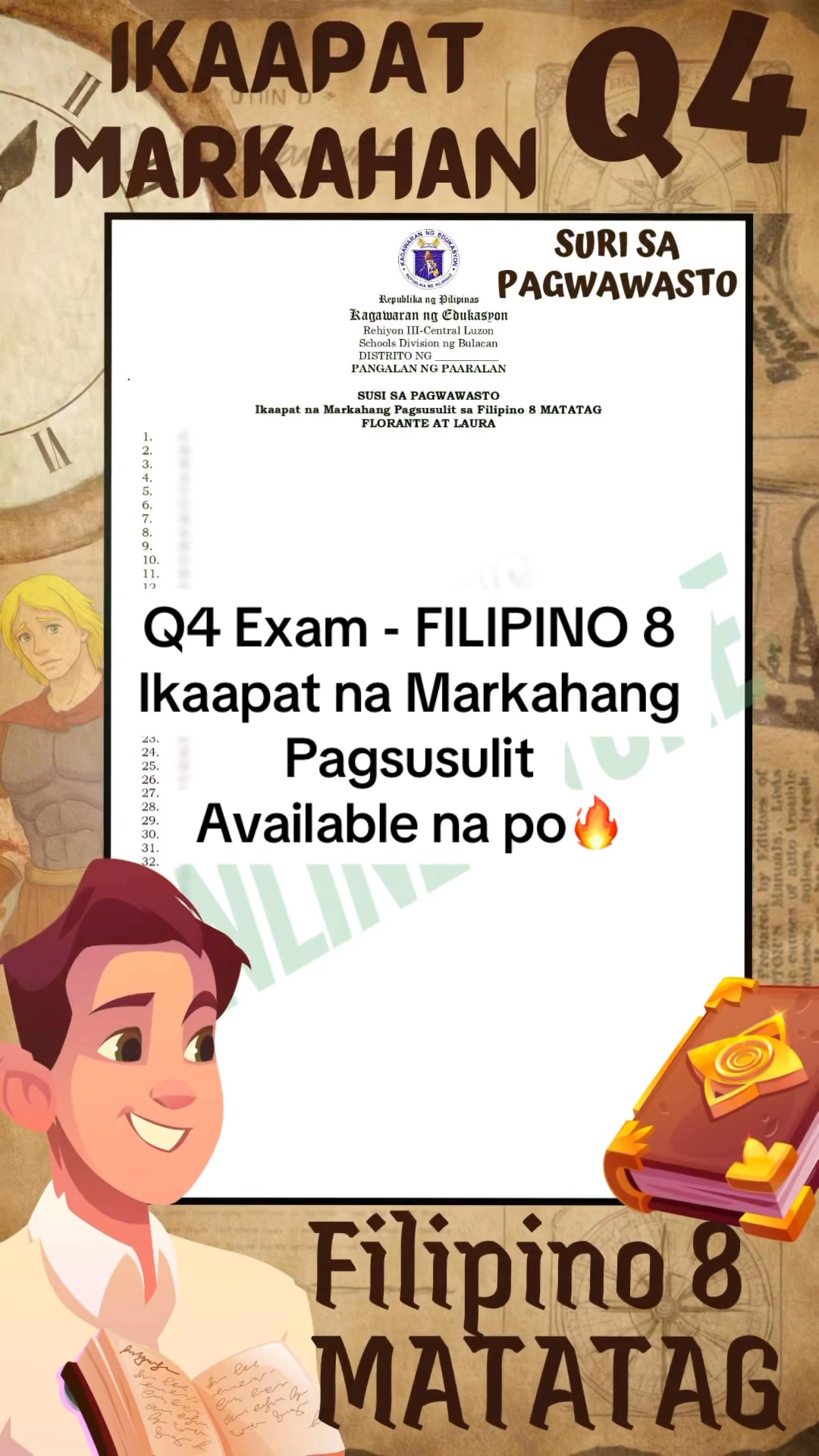 FILIPINO 8 MATATAG - Q4 Exam with TOS (Ikaapat na Markahang Pagsusulit ...