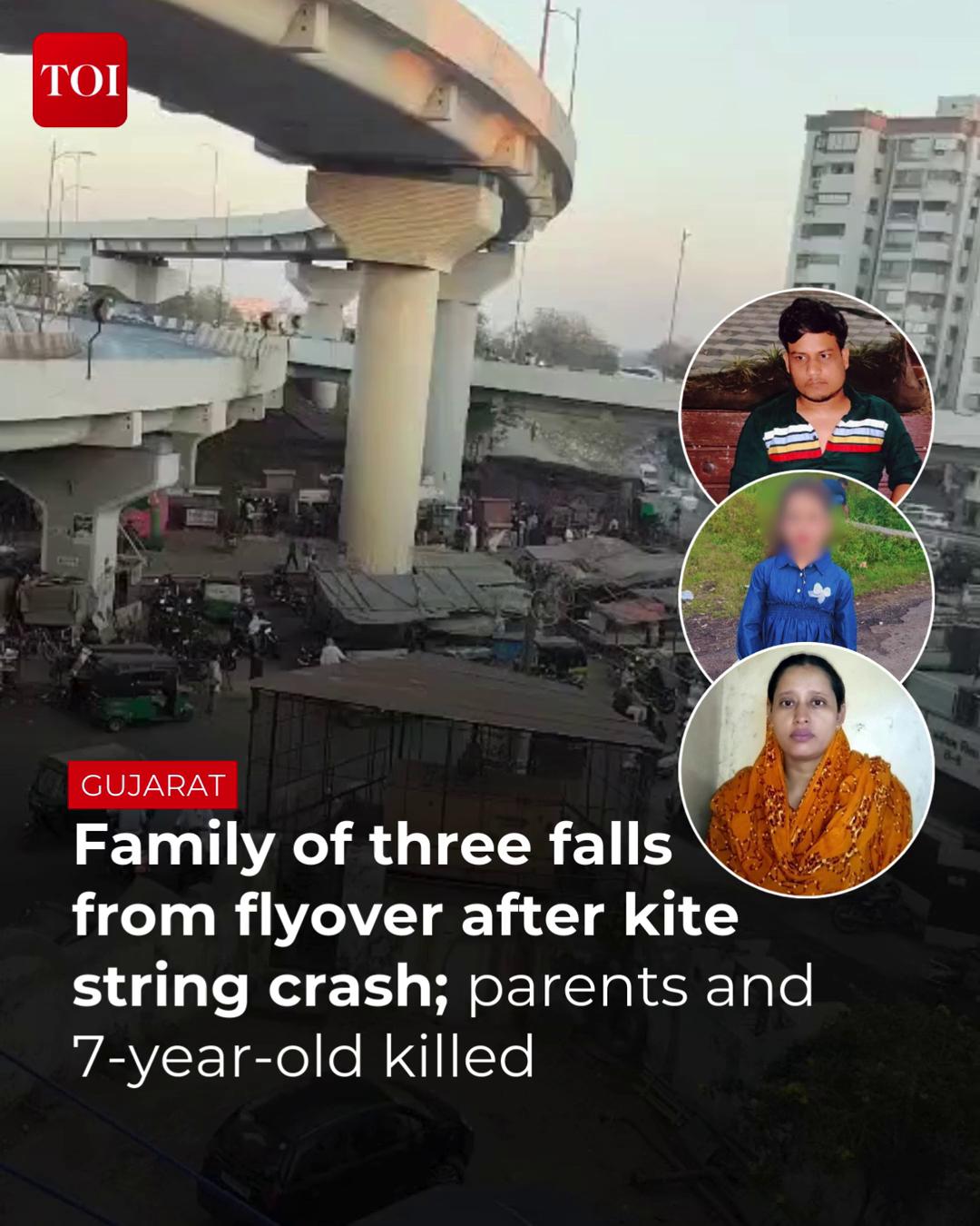 A #family of three fell from a 70-foot-high flyover in #Surat, #Gujarat ...
