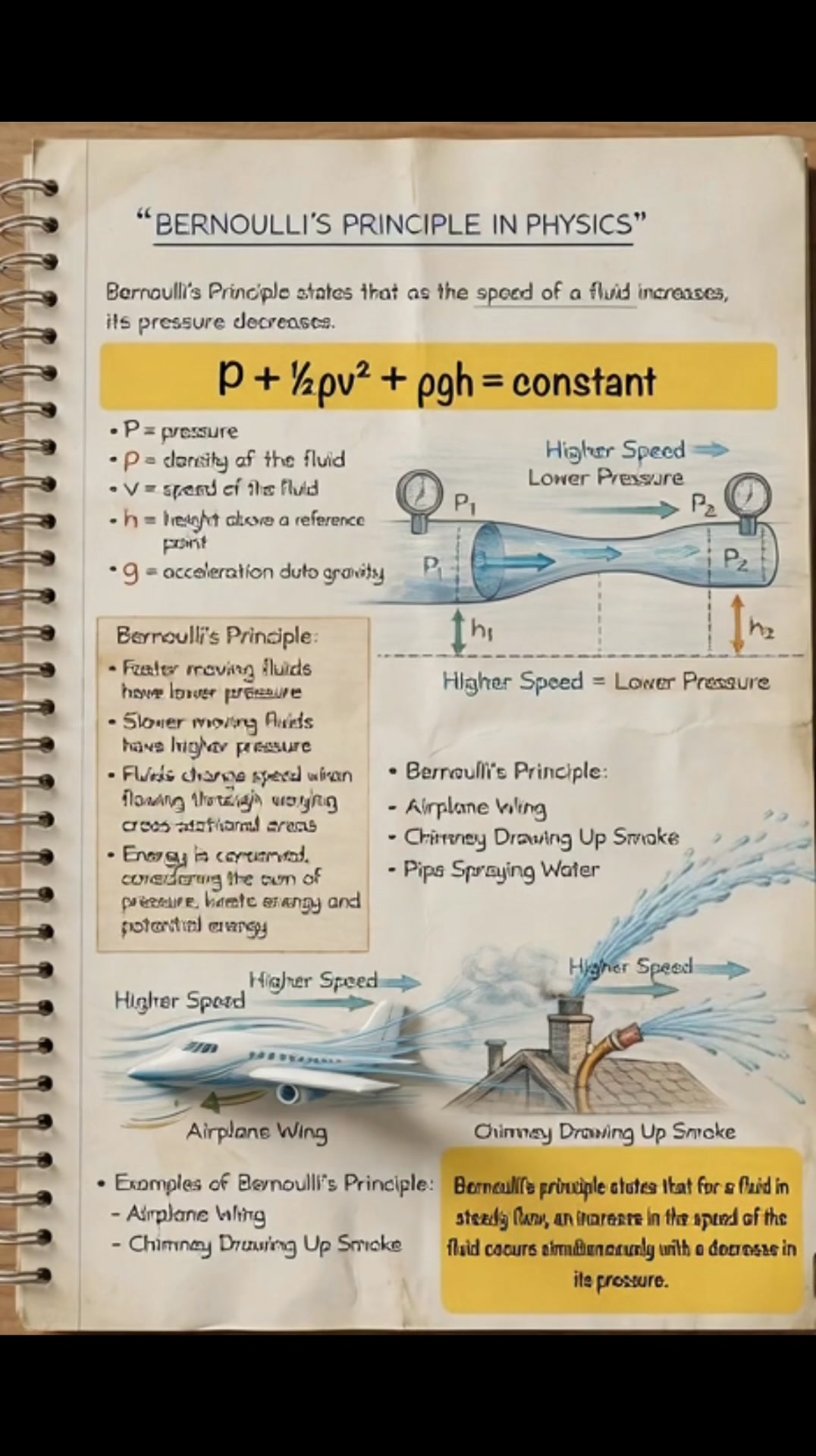 Bernoulli's principle states that for a fluid in steady flow, an ...