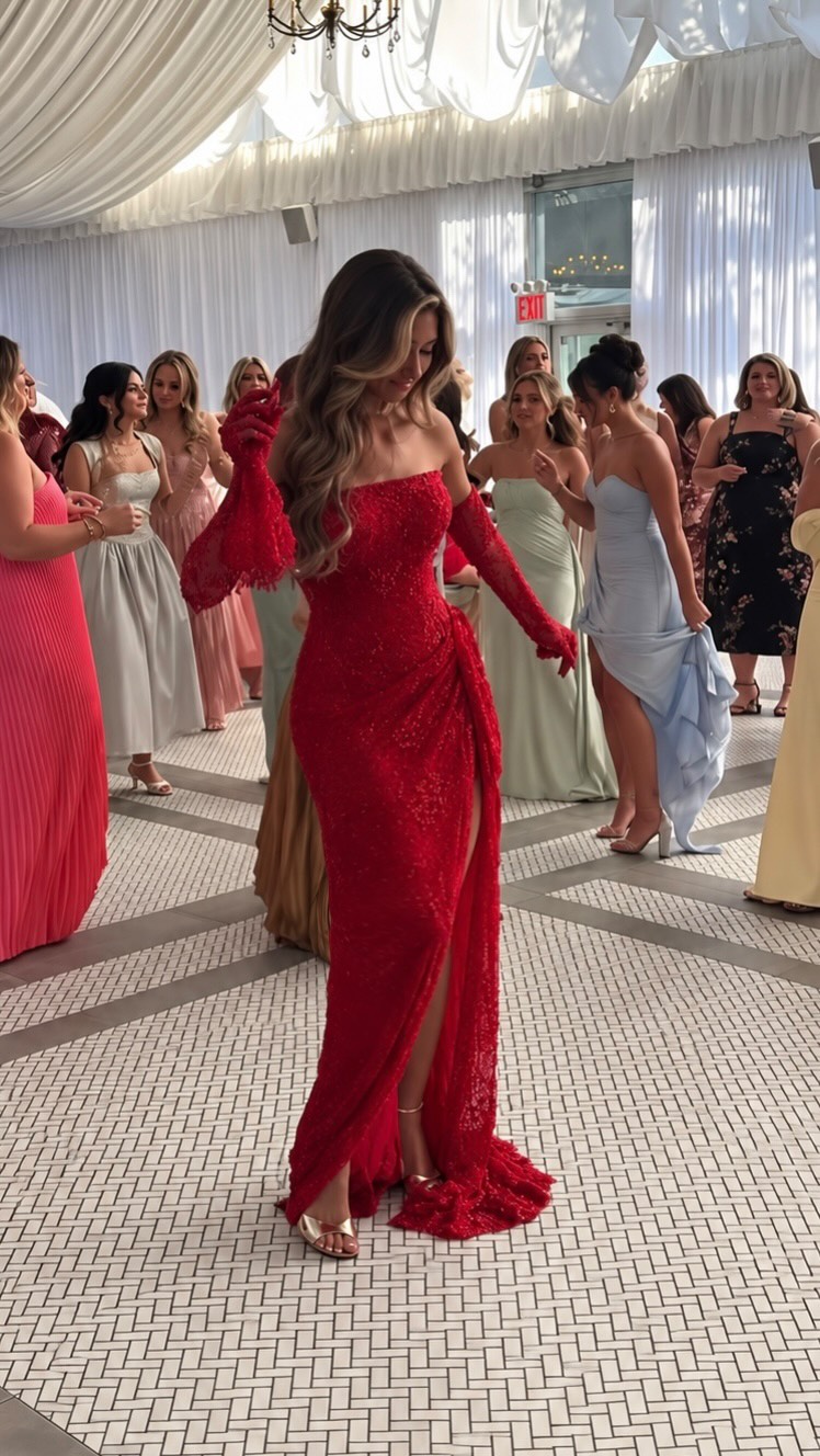 red dress bridal shower DORINA, glowing in ❤️✨, Shining through her unforgettable night in a FLUR IM creation — bold, elegant, and made to make every moment feel extraordinary., A radiant bride-to-be, Brand: Zimmermann