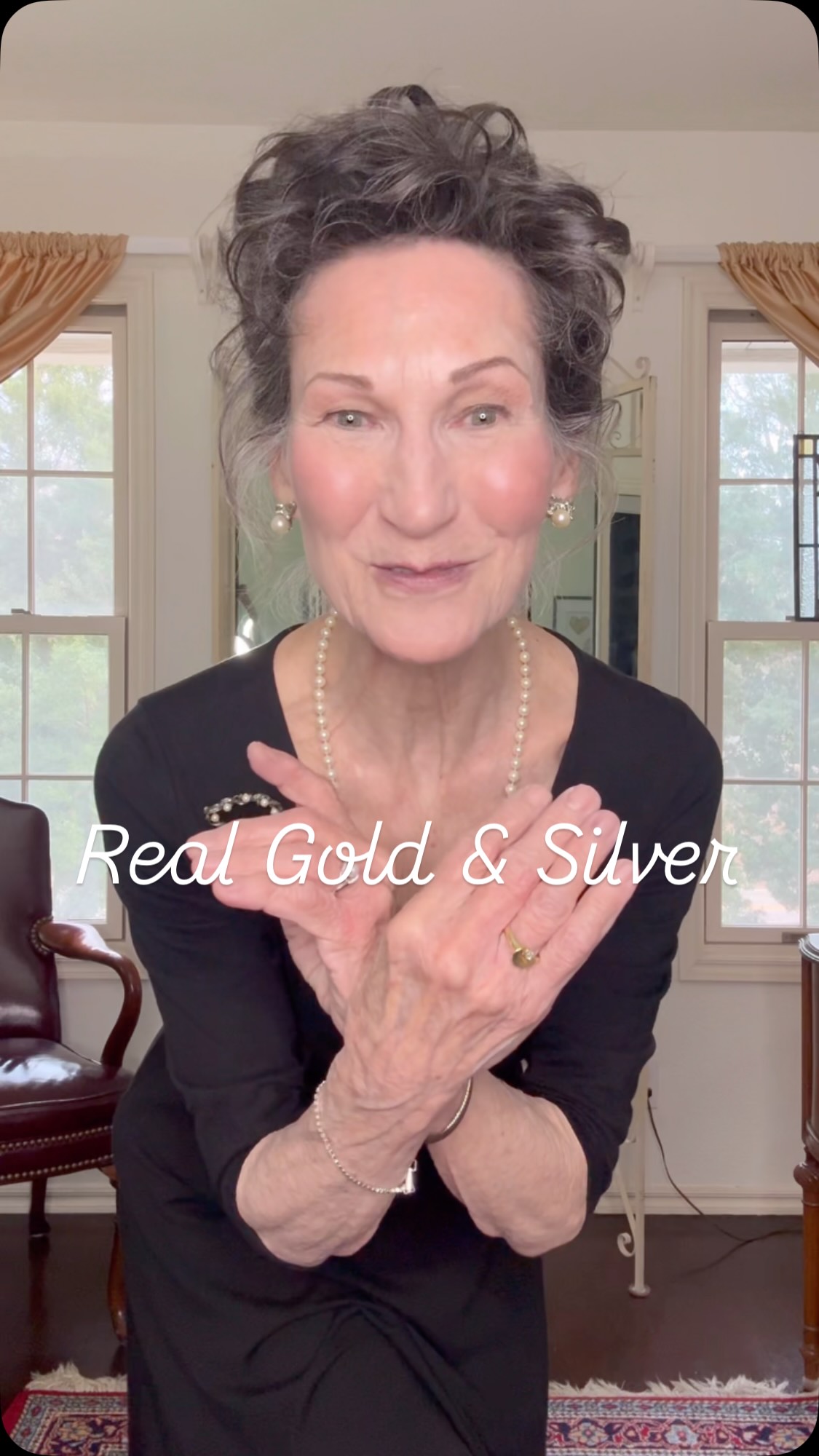 black dress with gold or silver accessories Diamond and Gold, Pearl and Silver? That is the question! You decide as I style a little each way! #whatnotpartner #vintagejewelry #thriftedfashion #goldring #pearls accessories for black dress