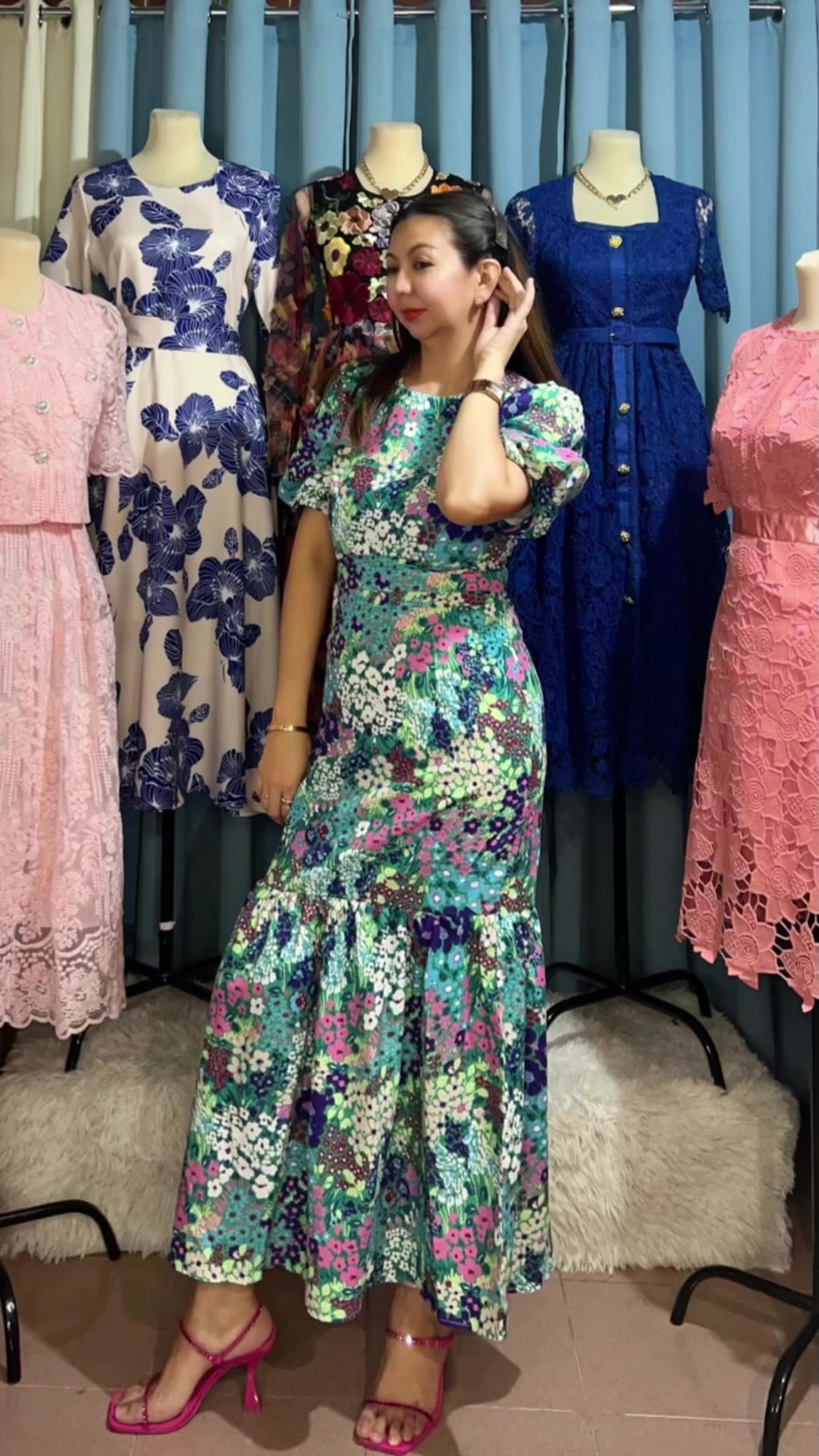 chiffon long dress design Asymmetric Tiered Maxi Dress(MS368) Size:M (15-15.5 / 32-33) line skirt gathered at flirtyflorals Elegant Women's Spring/Summer Sleeve