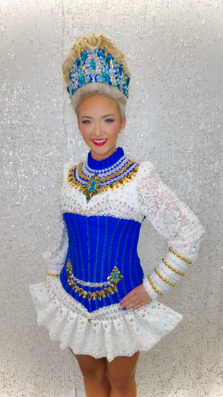 🤍🩵💙Camille McLoughlin💙🩵🤍, @camille_mclaughlin_ , @irishdance_academy , A stunning new look for the new Feis season!🤩, 🌟Follow the link in bio to work with the team@to create your dream look!, 