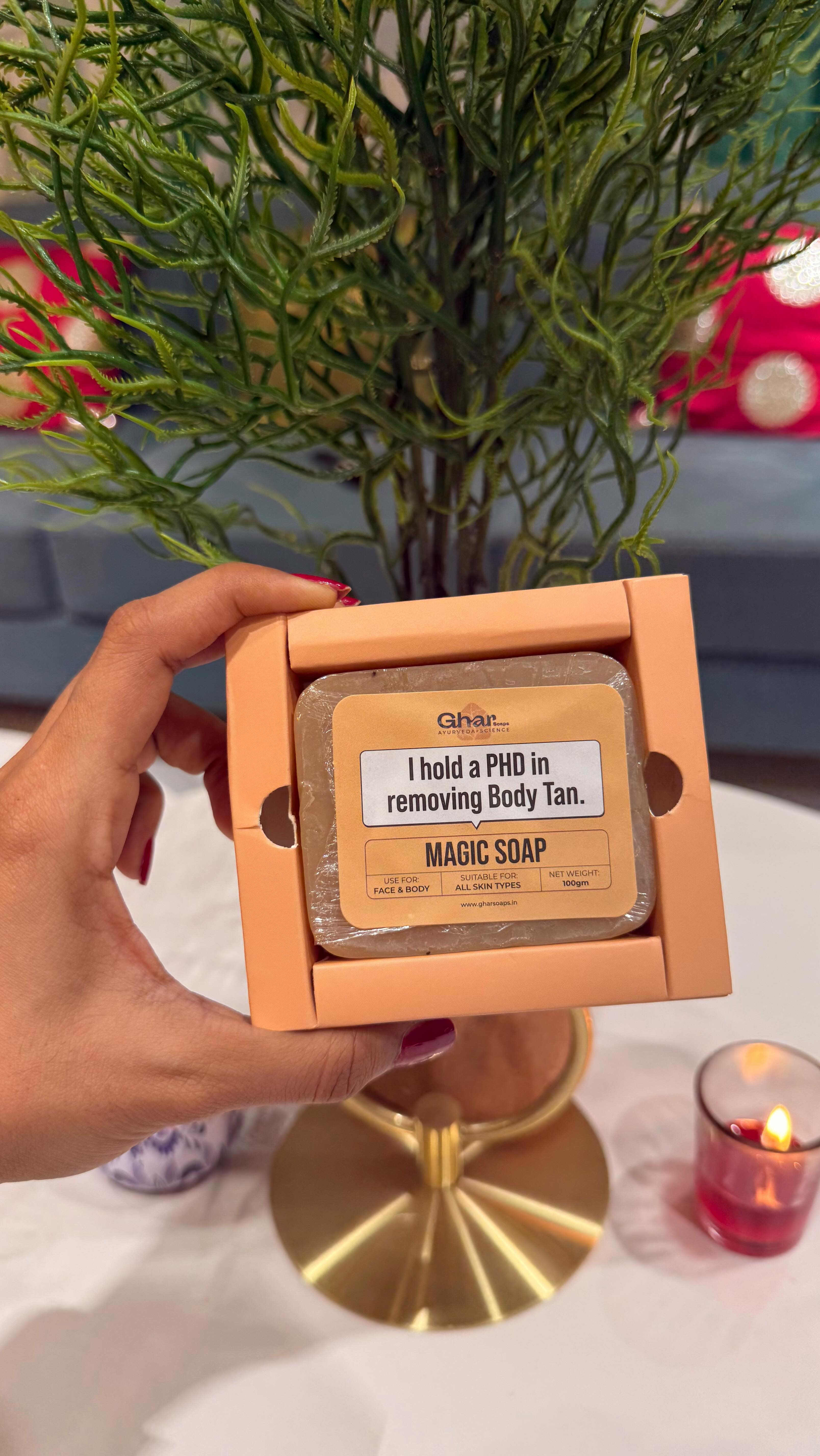 ✨You need to try this magic!, This Magic soap from @gharsoaps truly did magic. I literally found the best and fastest solution for tanning. I got visible results in 21days. I was surprised!, ✨Comment 