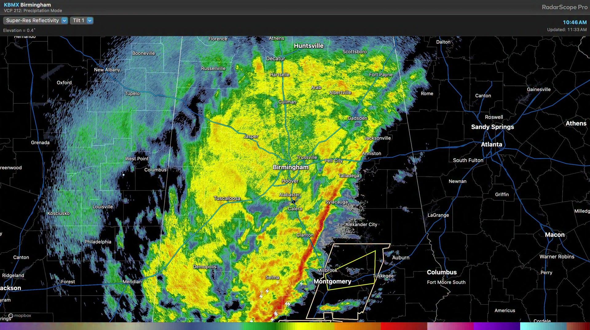 11:30 AM Radar Tracking a line of storng to severe storms moving across ...