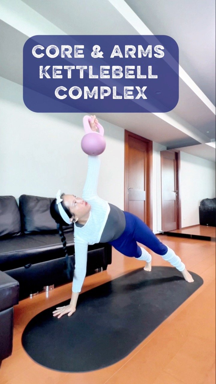 This core and arms kettlebell complex targets abs, obliques, shoulders ...