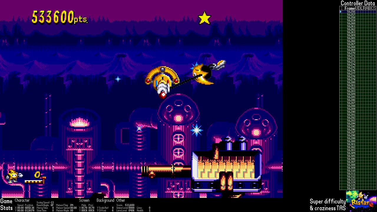 Ristar Super Difficulty & Craziness TAS This is a tool-assisted
