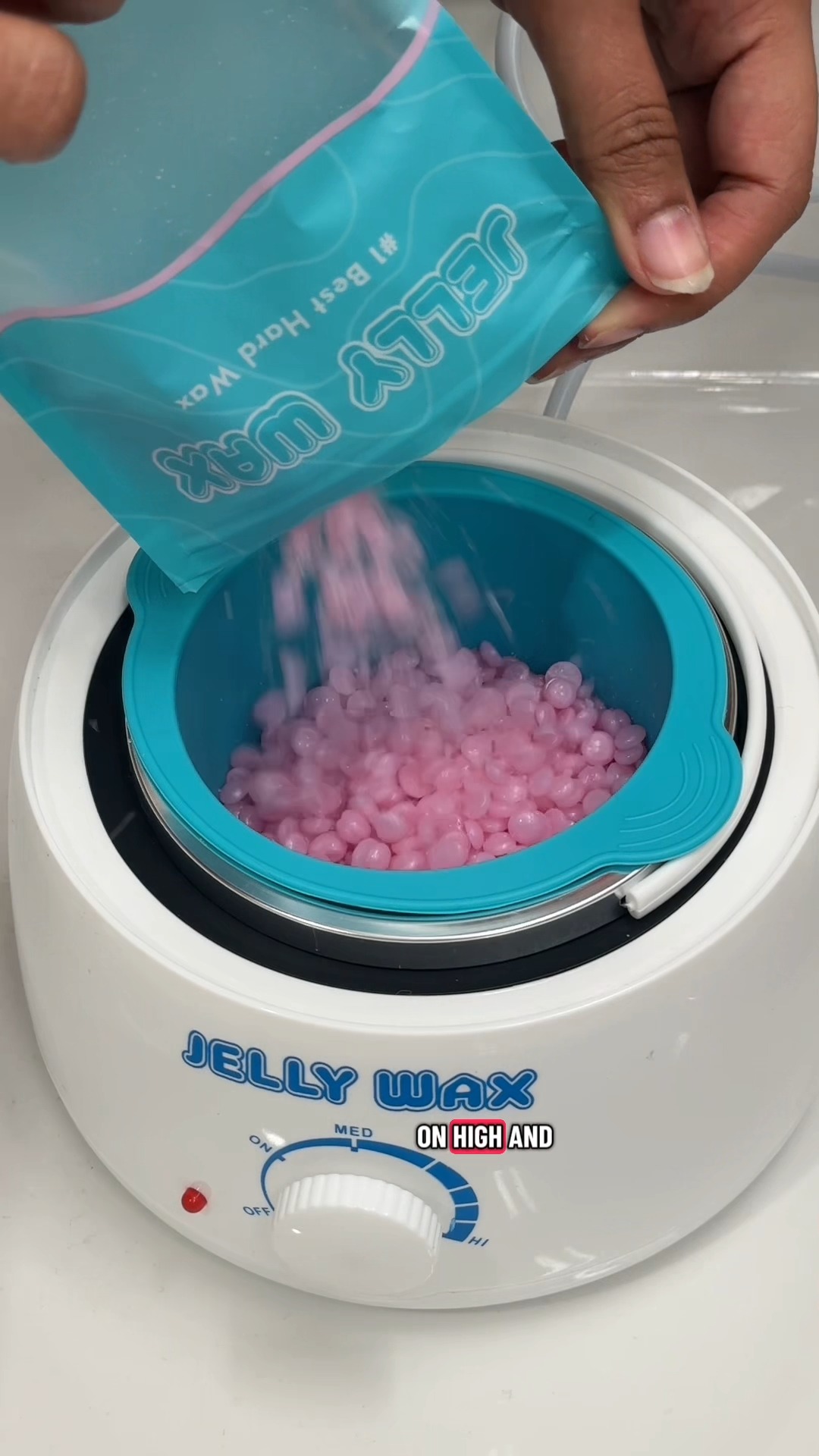 Waxing, but make it beginner friendly., This it the Jelly Wax Beginner Wax system in action., Low heat. Flexible Wax. Zero intimidation., If you have ever been curious about waxing at home but scared