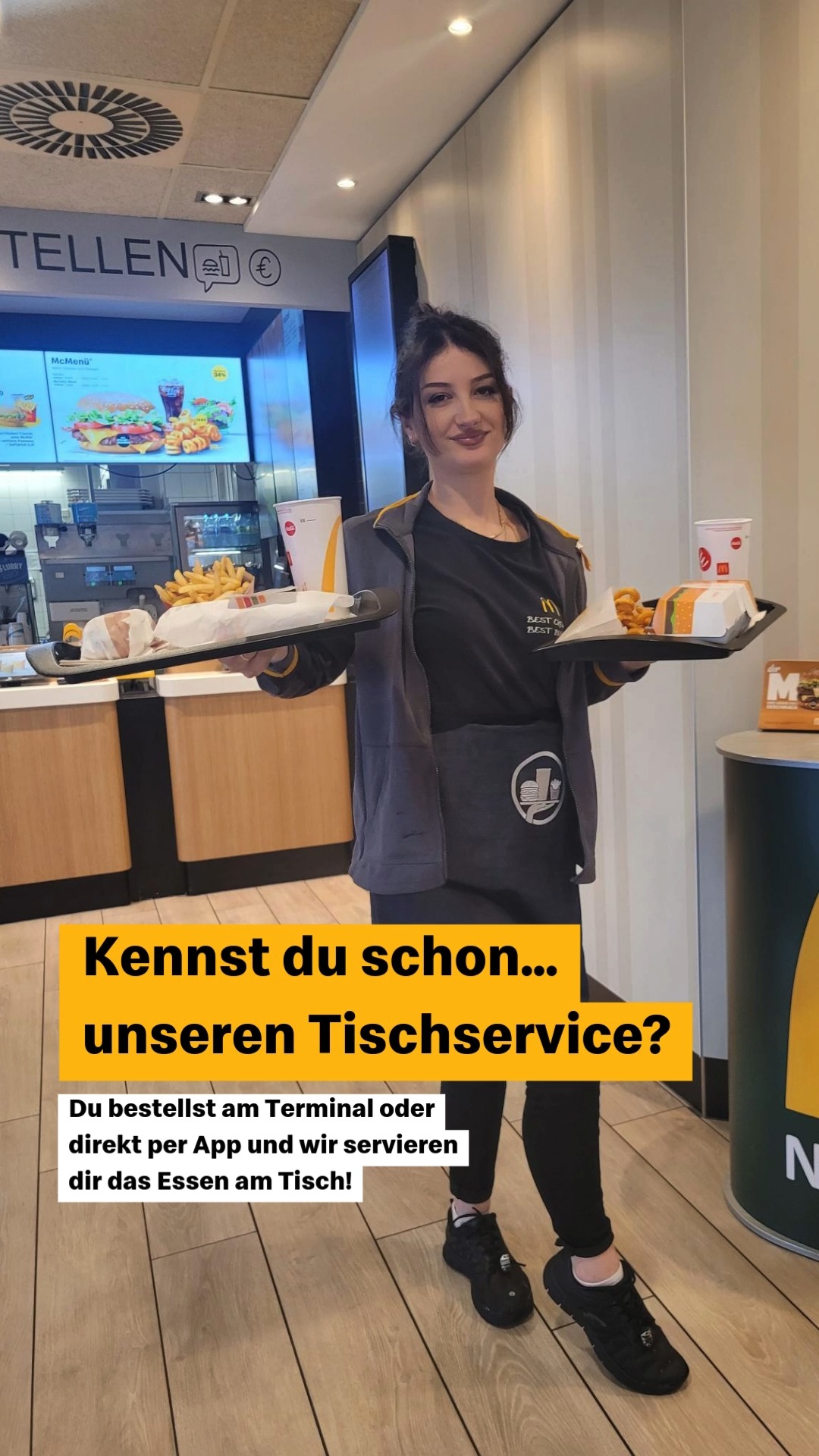 Das Essen an den Tisch bringen lassen? Klar, funktioniert das bei uns! Gib deine Bestellung in Ruhe am Terminal auf, wähle eine Tischnummer und setz dich hin. Oder du machst es dir direkt gemütlich an