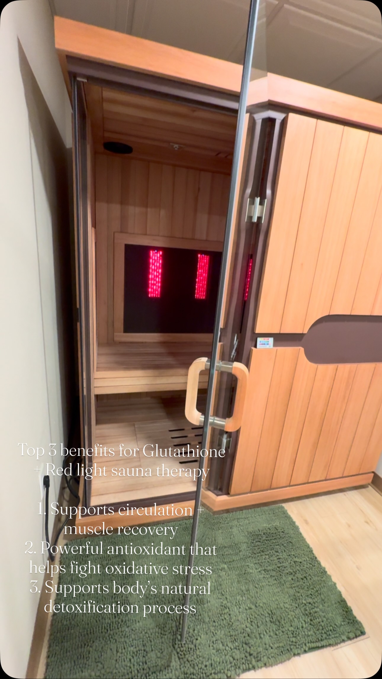August is National Wellness Month! ✨ , There is no better time to invest in your health and prioritize feeling your best from the inside out. Pairing Red Light Sauna Therapy with an IM Glutathione 