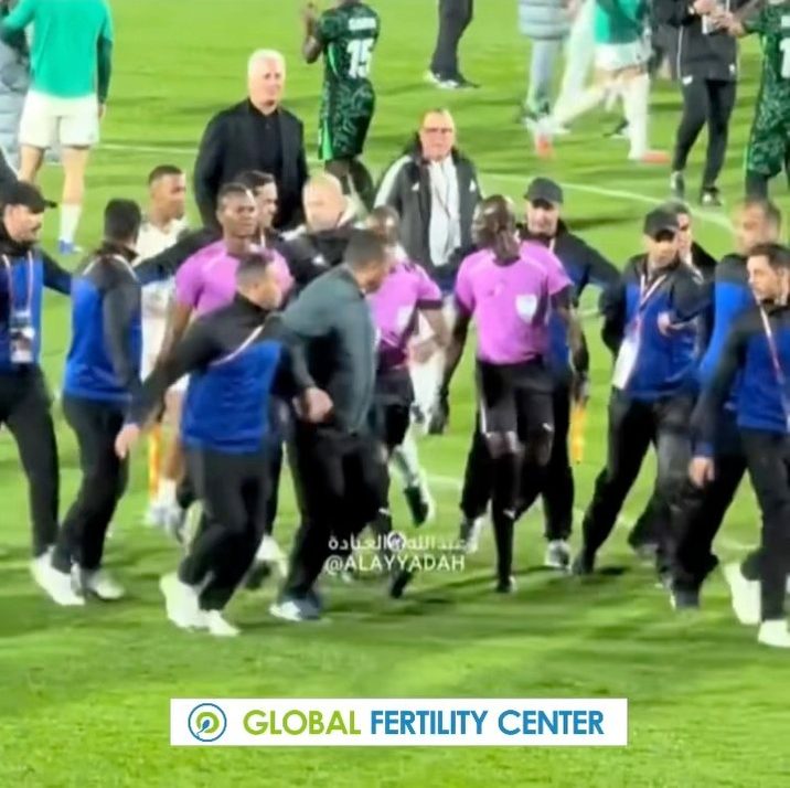 Algerian Players confront the Referee, Isaa Sy after they lost to ...