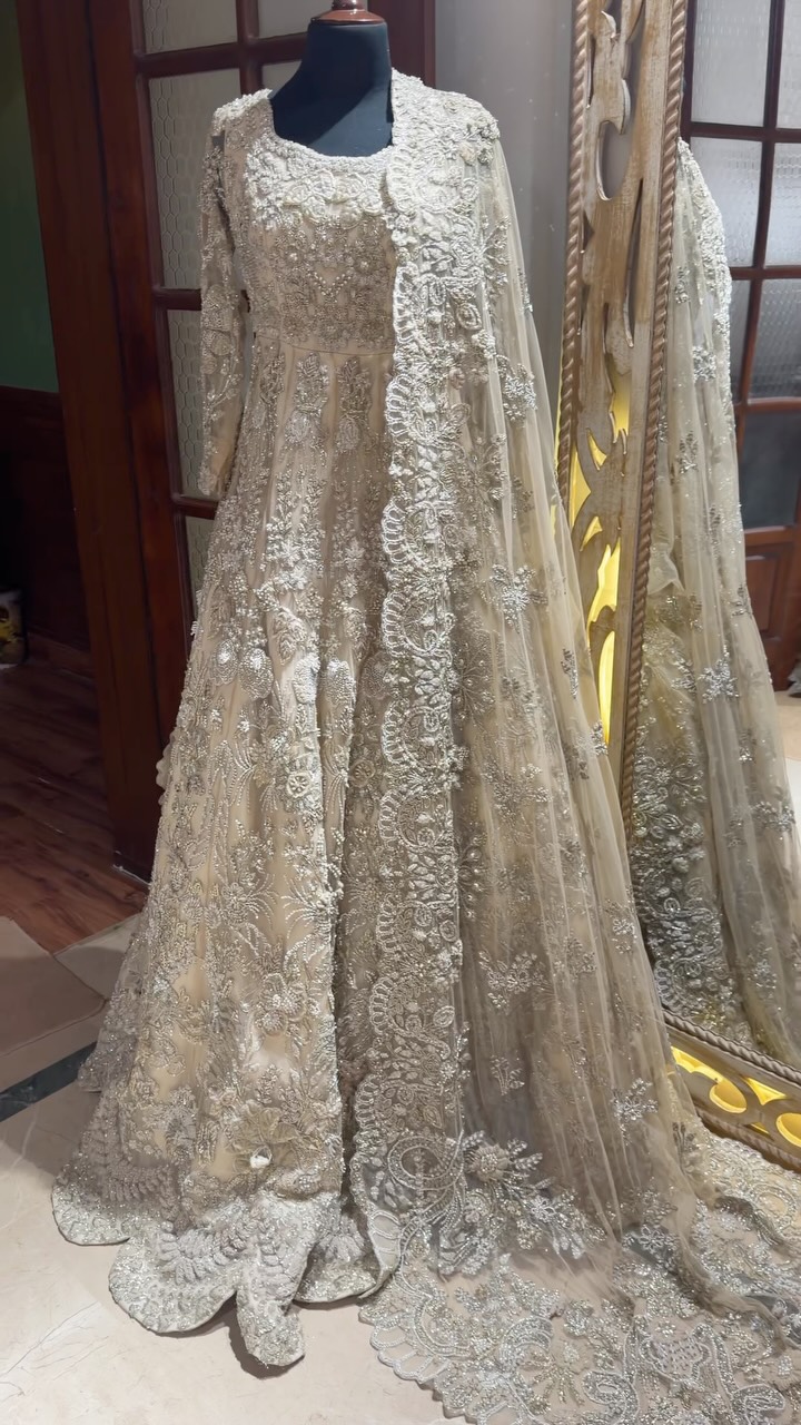Ivory dreams stitched in gold ✨, Not just a dress. , A feeling. A moment. A lifetime., For the bride who wants elegance over everything 👑, Save this for your Walima look ❤️, DM “IVORY” for price + 