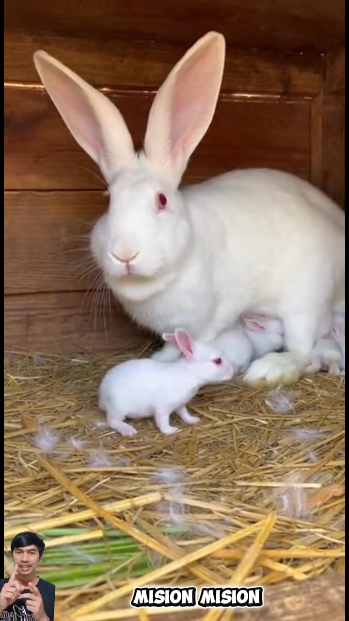 Mother rabbit is breastfeeding her baby #kelinci #animals #rabbit #cute ...