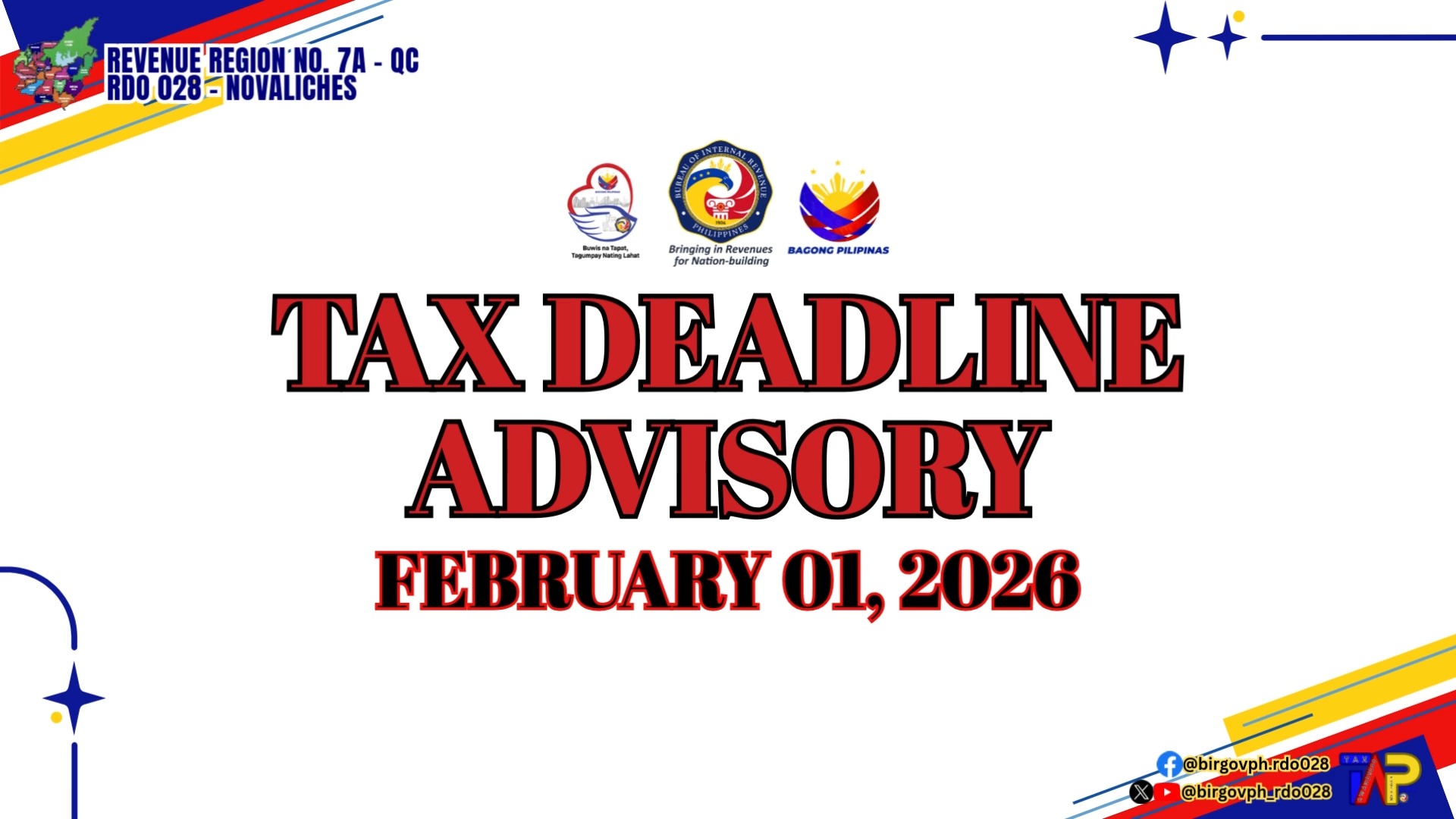 𝐓𝐚𝐱 𝐃𝐞𝐚𝐝𝐥𝐢𝐧𝐞 𝐀𝐝𝐯𝐢𝐬𝐨𝐫𝐲! 𝐹𝑜𝑟 𝑚𝑜𝑟𝑒 𝑡𝑎𝑥 𝑢𝑝𝑑𝑎𝑡𝑒𝑠, 𝑓𝑜𝑙𝑙𝑜𝑤 𝑜𝑢𝑟 𝑜𝑓𝑓𝑖𝑐𝑖𝑎𝑙 𝑠𝑜𝑐𝑖𝑎𝑙 ...