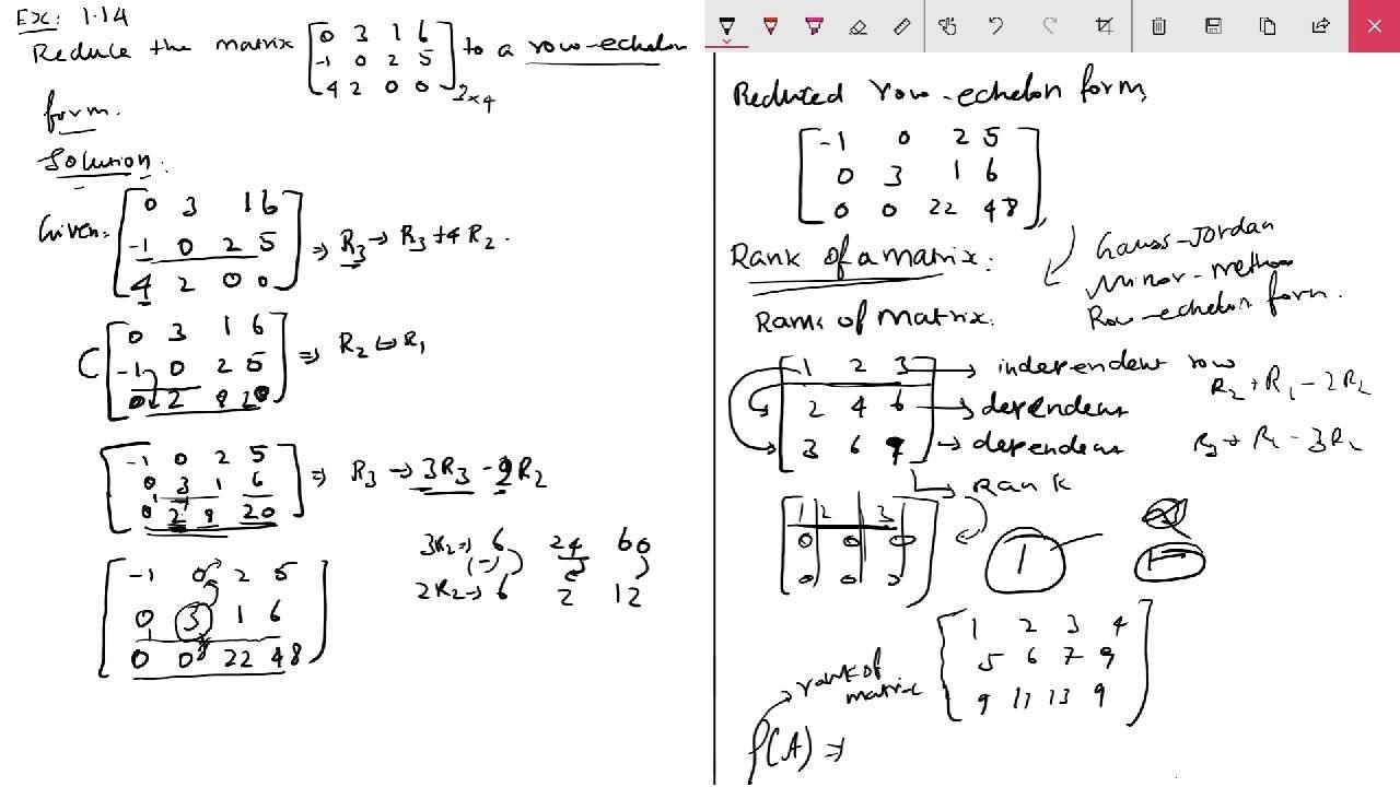 12 std chapter 1 rank of matrix and its example 1.15 i)ii) | Rank of ...