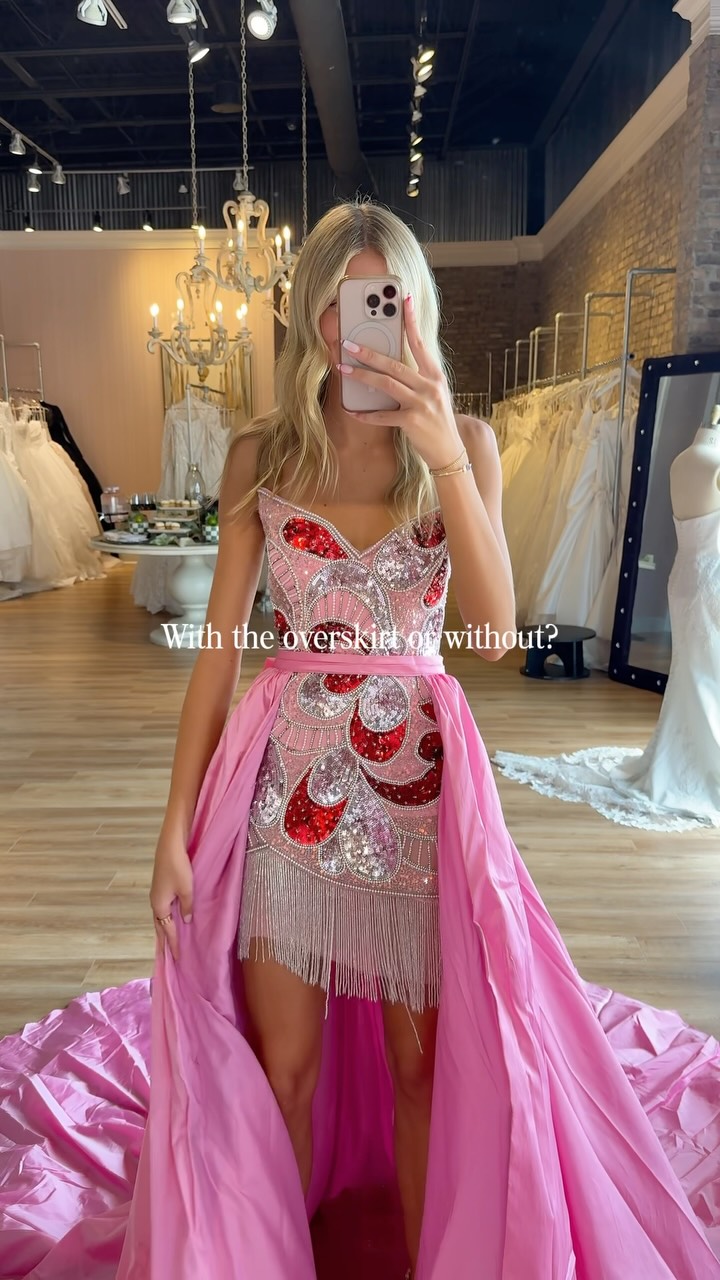 design your own homecoming dress With or without the overskirt? 👀💗❤️, The overskirt is sold separately, so you can make the look own!, #homecomingdress #hocodress #homecoming2026 #sherrihill #henriscloudnine | Henri's Evening dresses Color:CHILI maxi dress Handmade gift Brown PrettyLittleThing Ditsy Floral Perfect for memorable homecoming