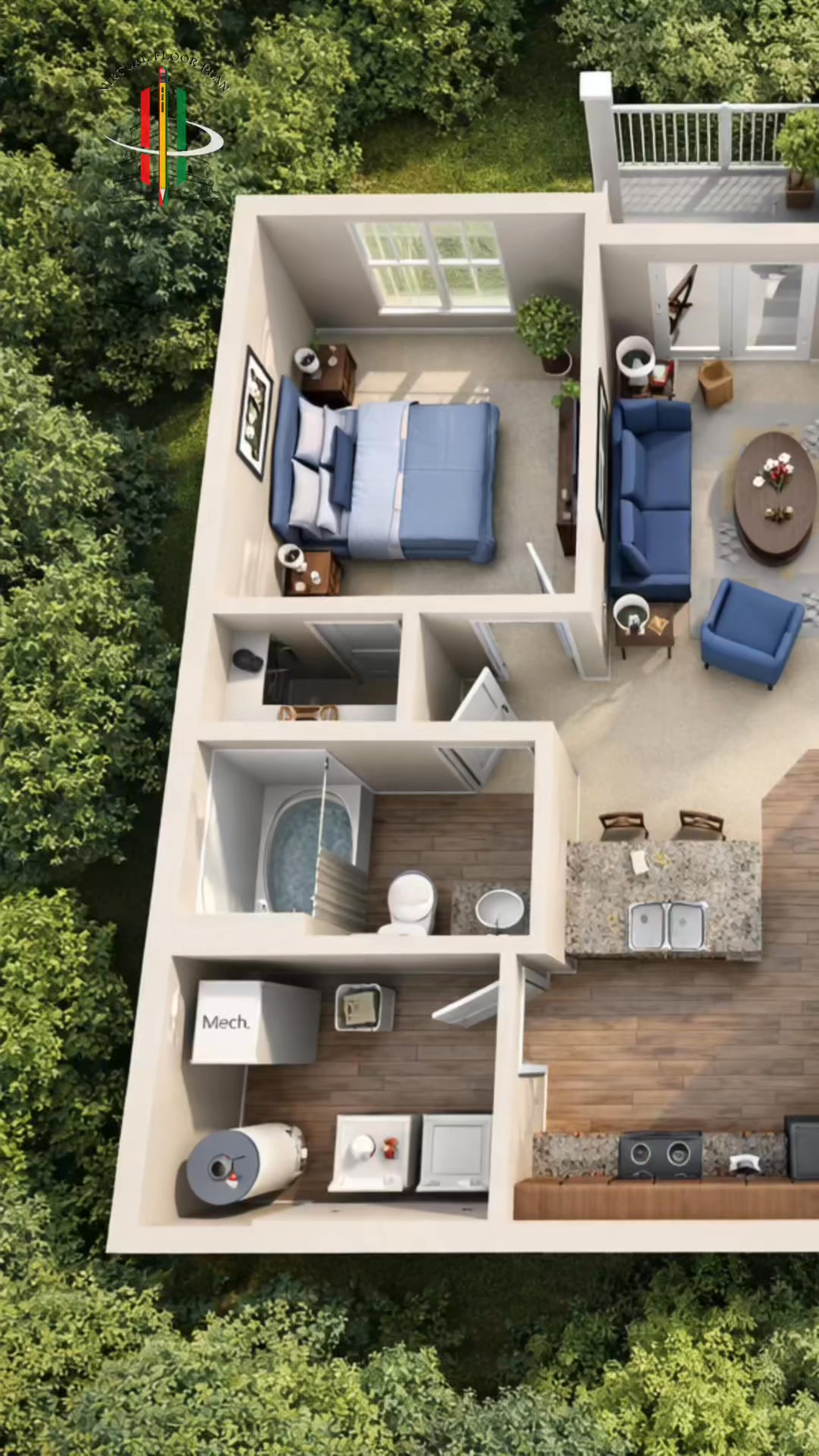 Curated visual reference: Picture Idea: Modern One Bedroom Apartment 3D Floor Plan